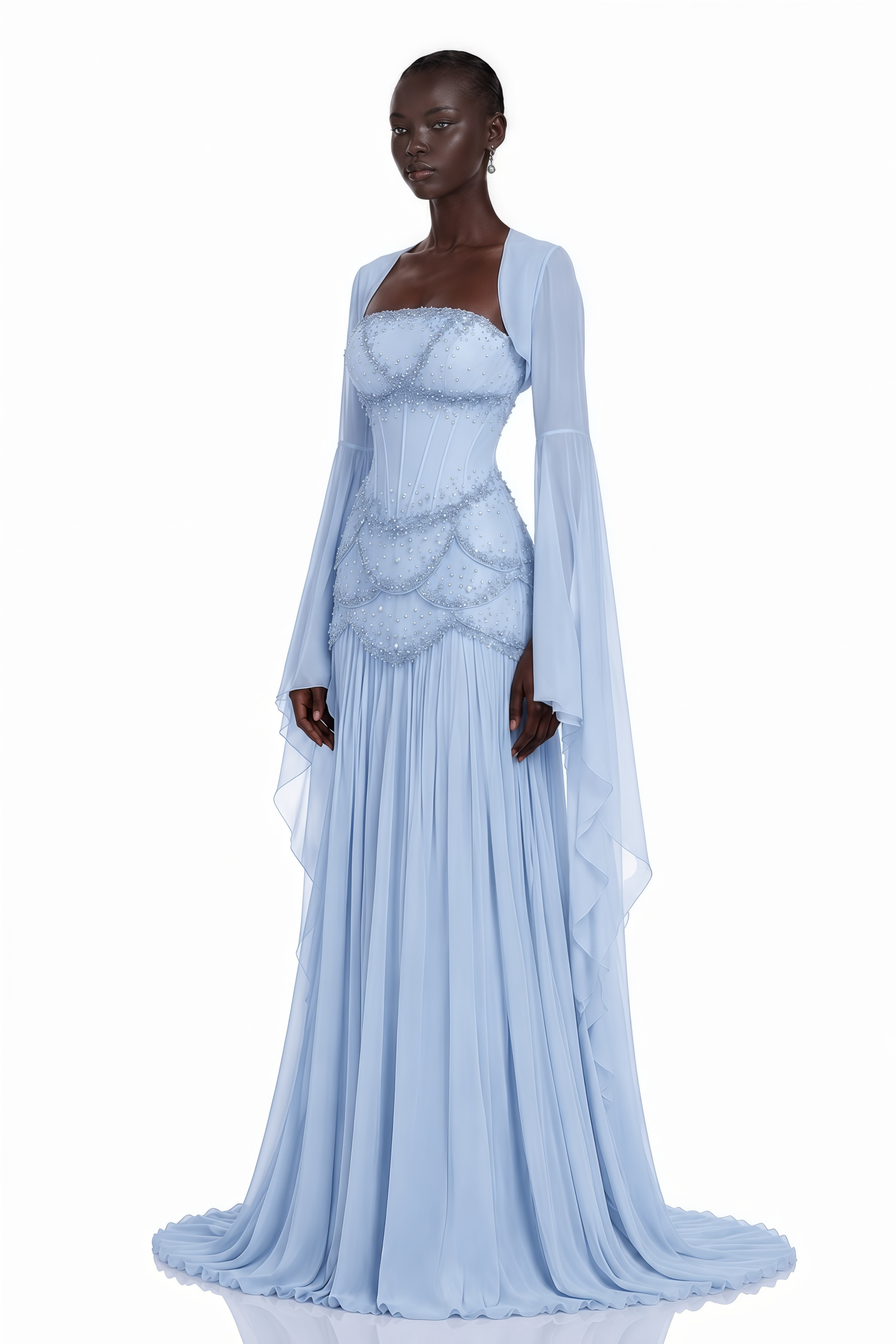 Gaëlle Faux-pearl-embellished Pleated Maxi Dress in Light-blue (Final Sale-US Only)
