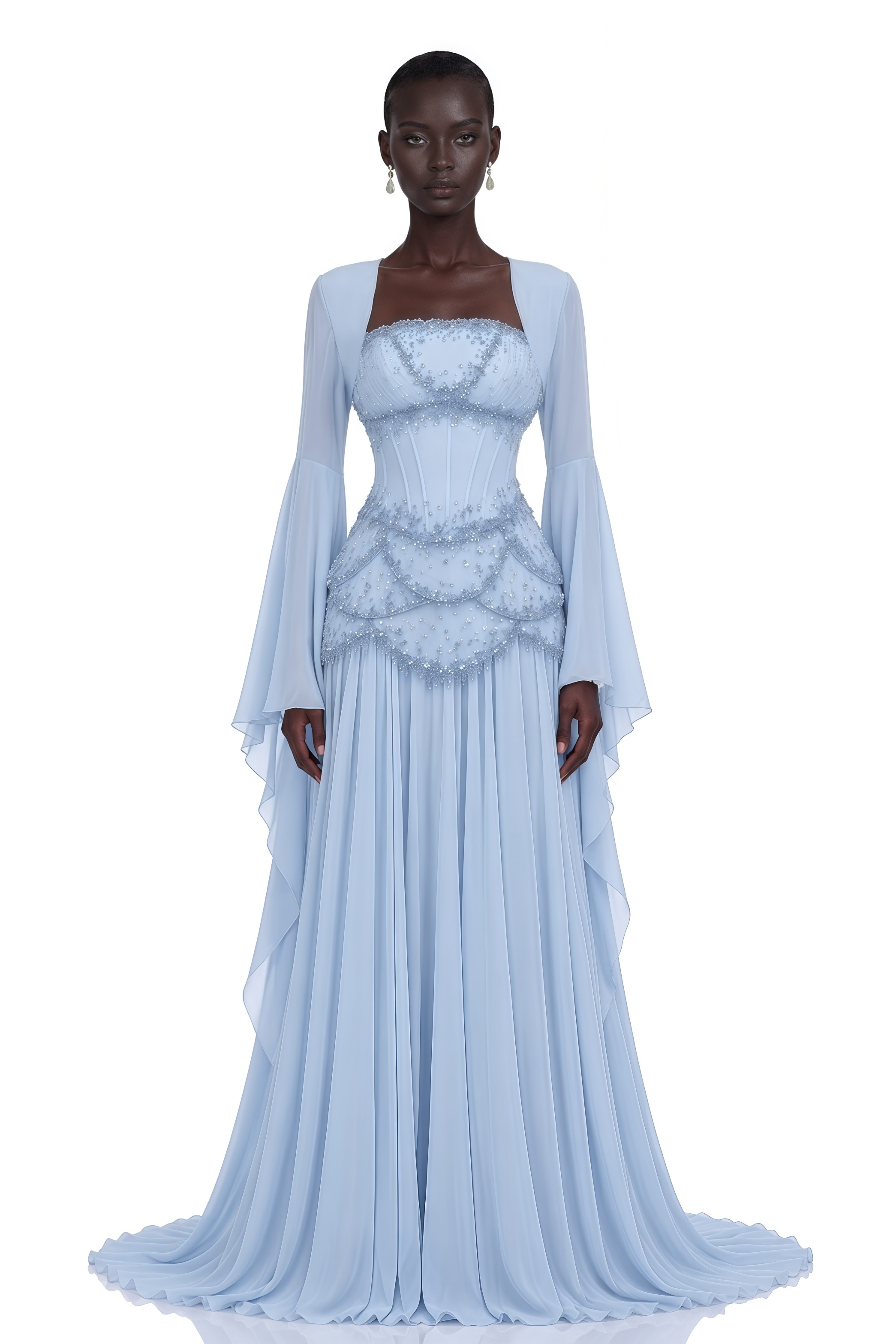 Gaëlle Faux-pearl-embellished Pleated Maxi Dress in Light-blue (Final Sale-US Only)