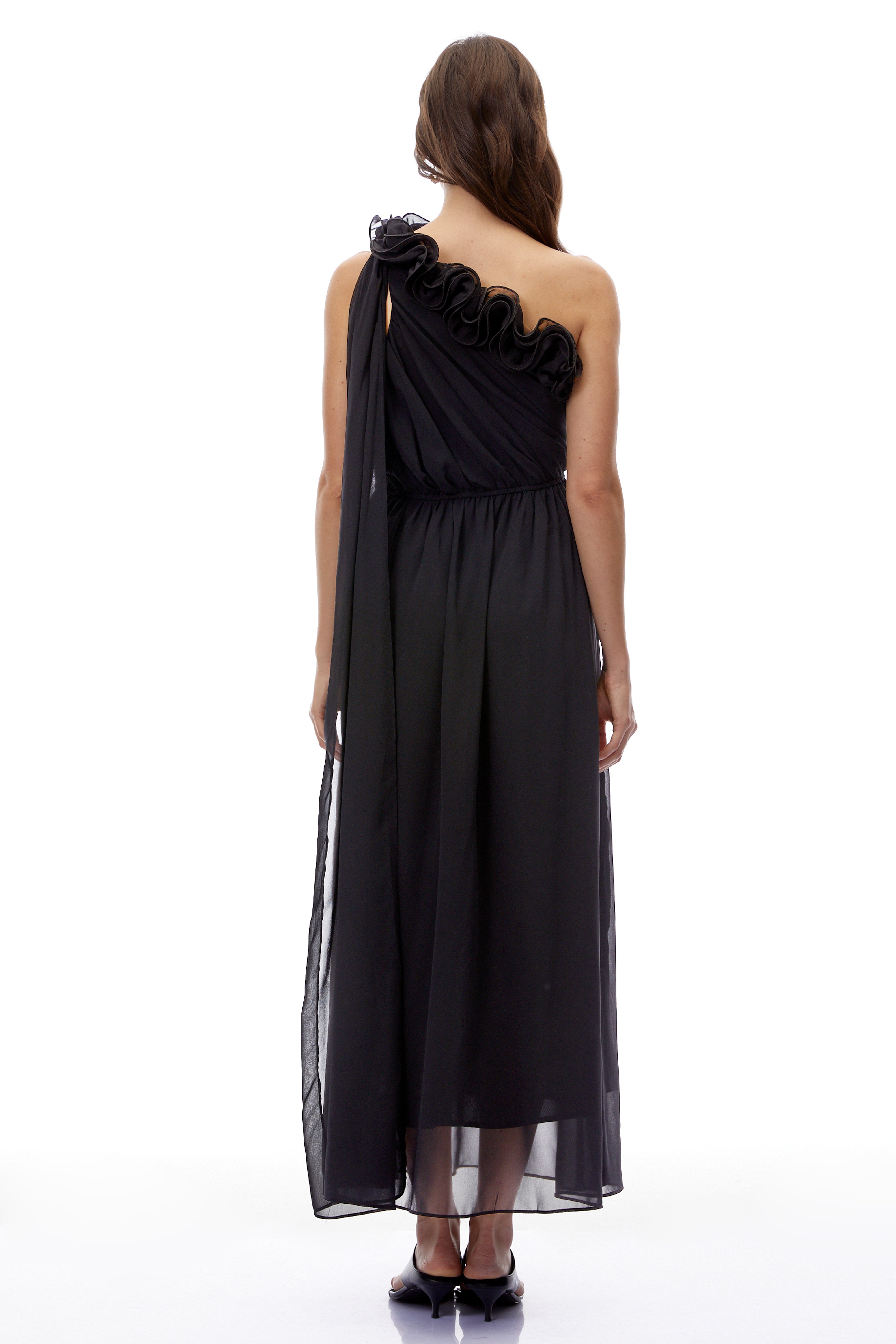 Garance Black One Shoulder Ruched Maxi Dress