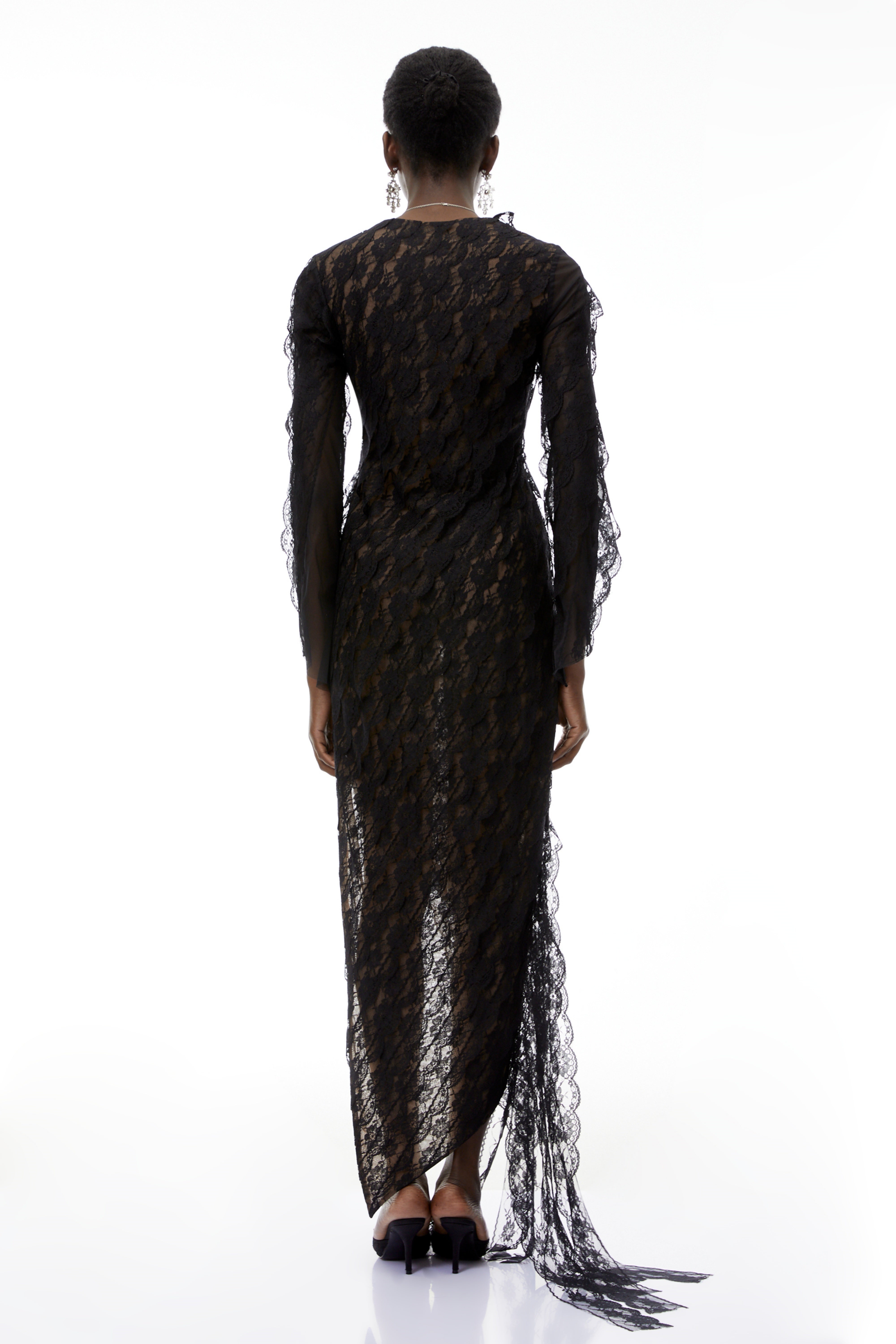 Gemma Black Floral Lace Asymmetrical Maxi Dress (Final Sale)