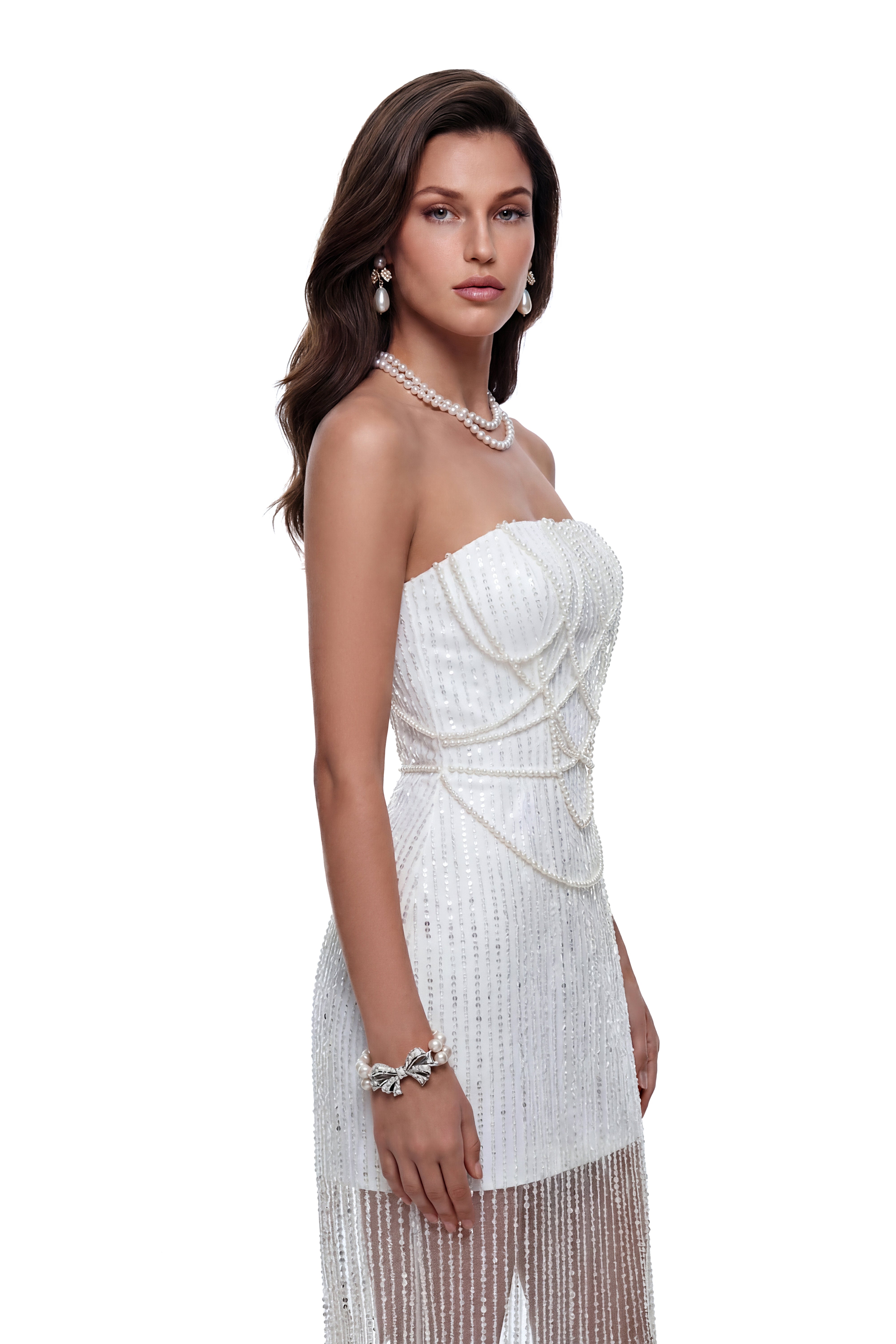 Gerda White Off Shoulder Embellished Maxi Dress (Final Sale-US Only)