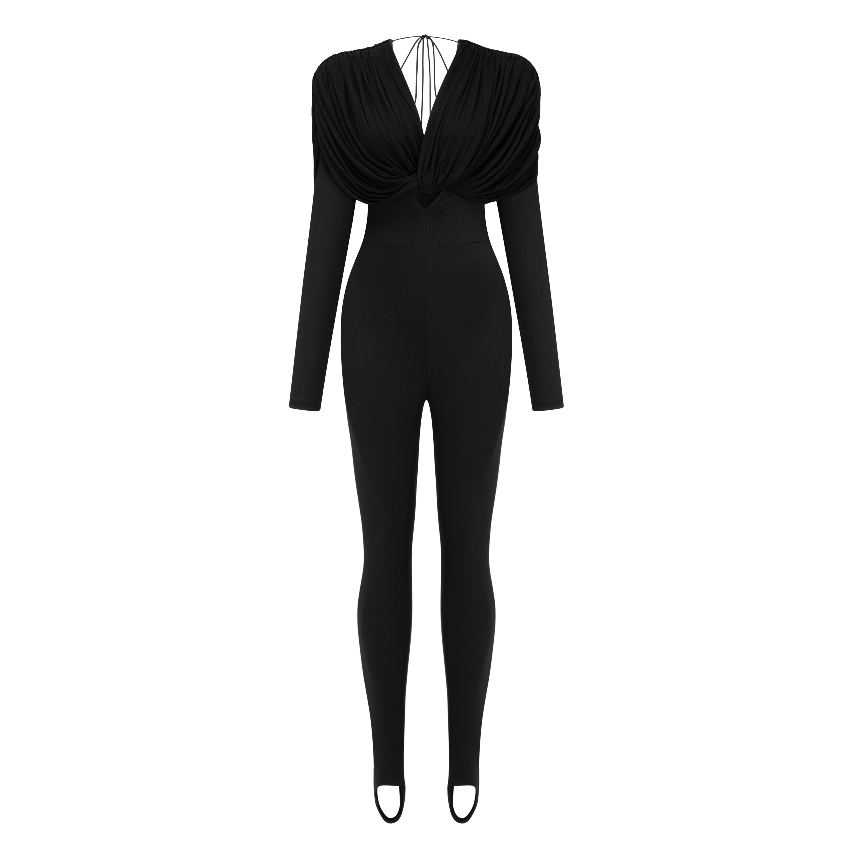 Gianina Black Deep V-Neck Draped Jumpsuit