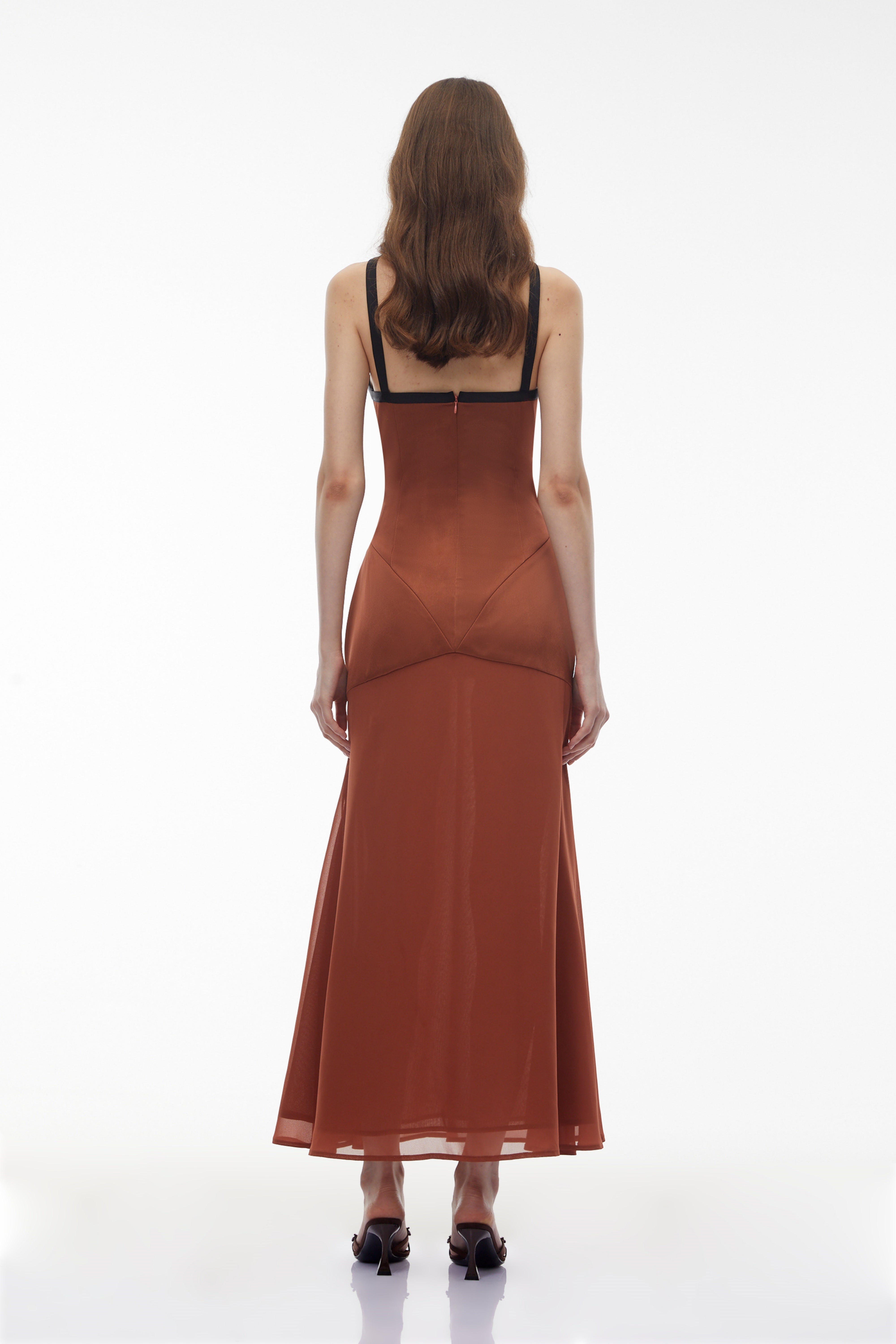 Ginevra Brown Halterneck Maxi Dress with Bow (Final Sale-US Only)