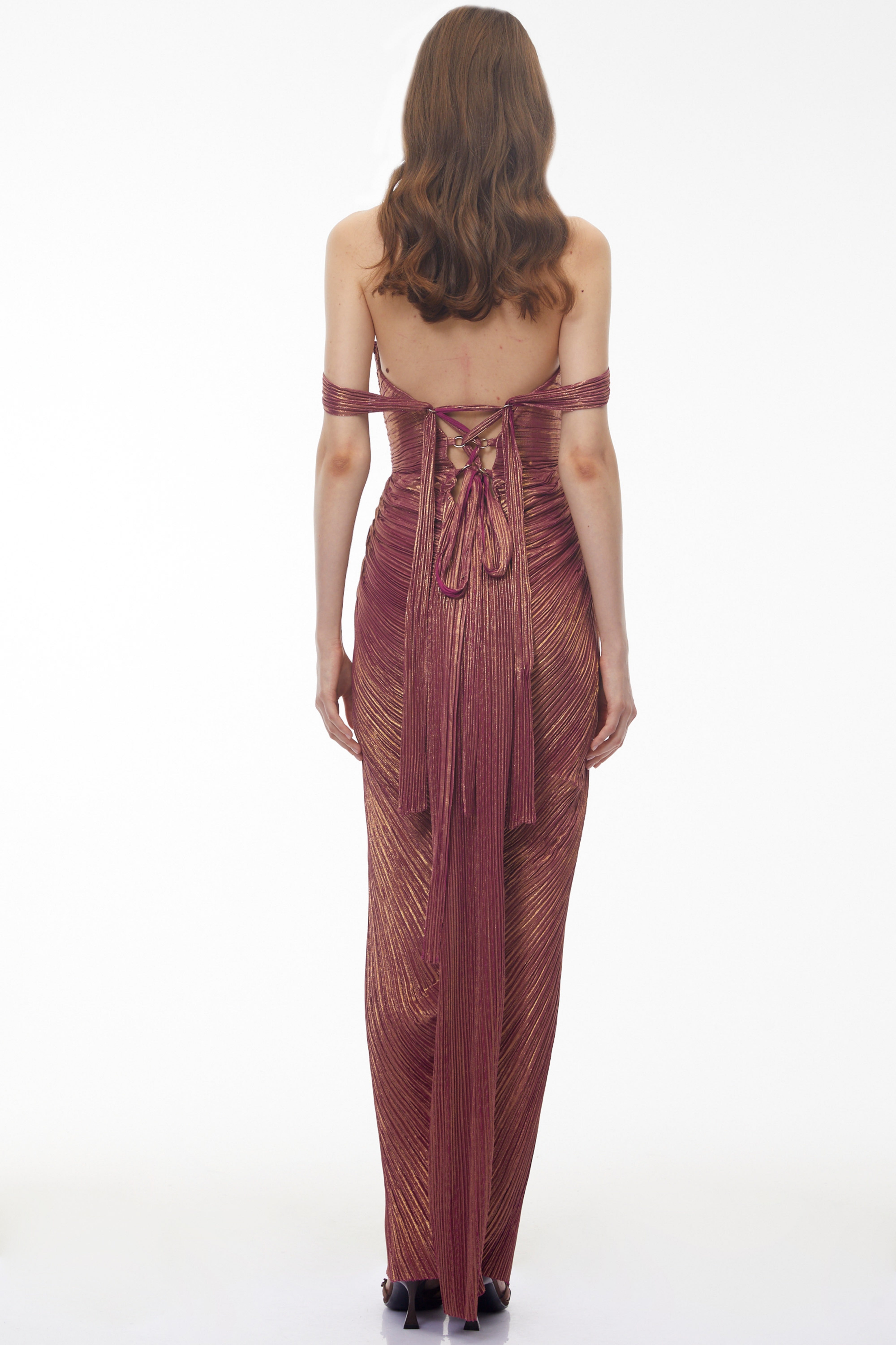Giovanna Pink Off Shoulder Pleated Maxi Dress
