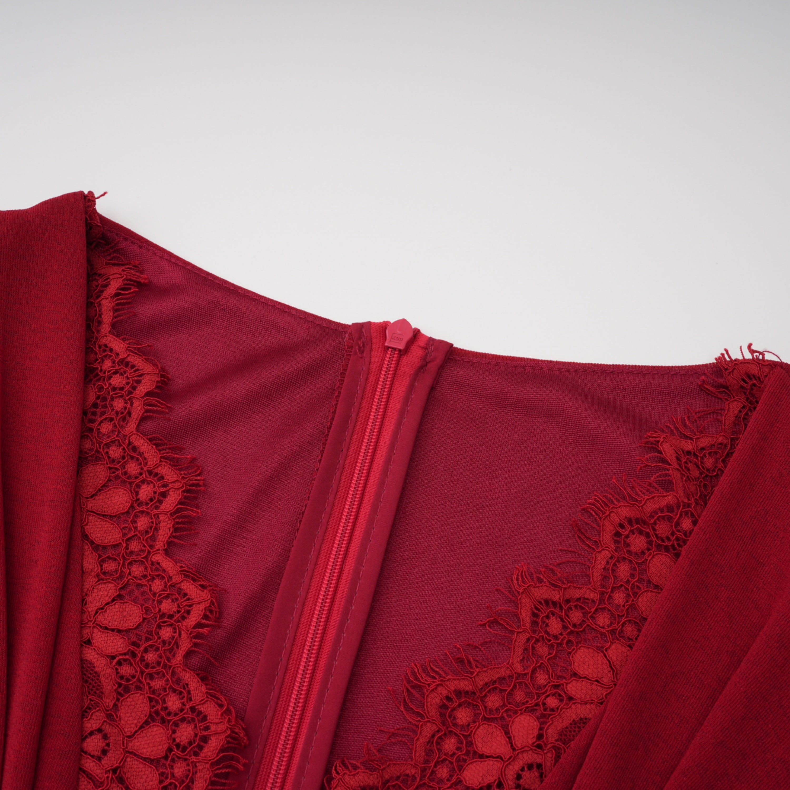 Giovanna Red V-Neck Ruched Midi Dress with Half Sleeves