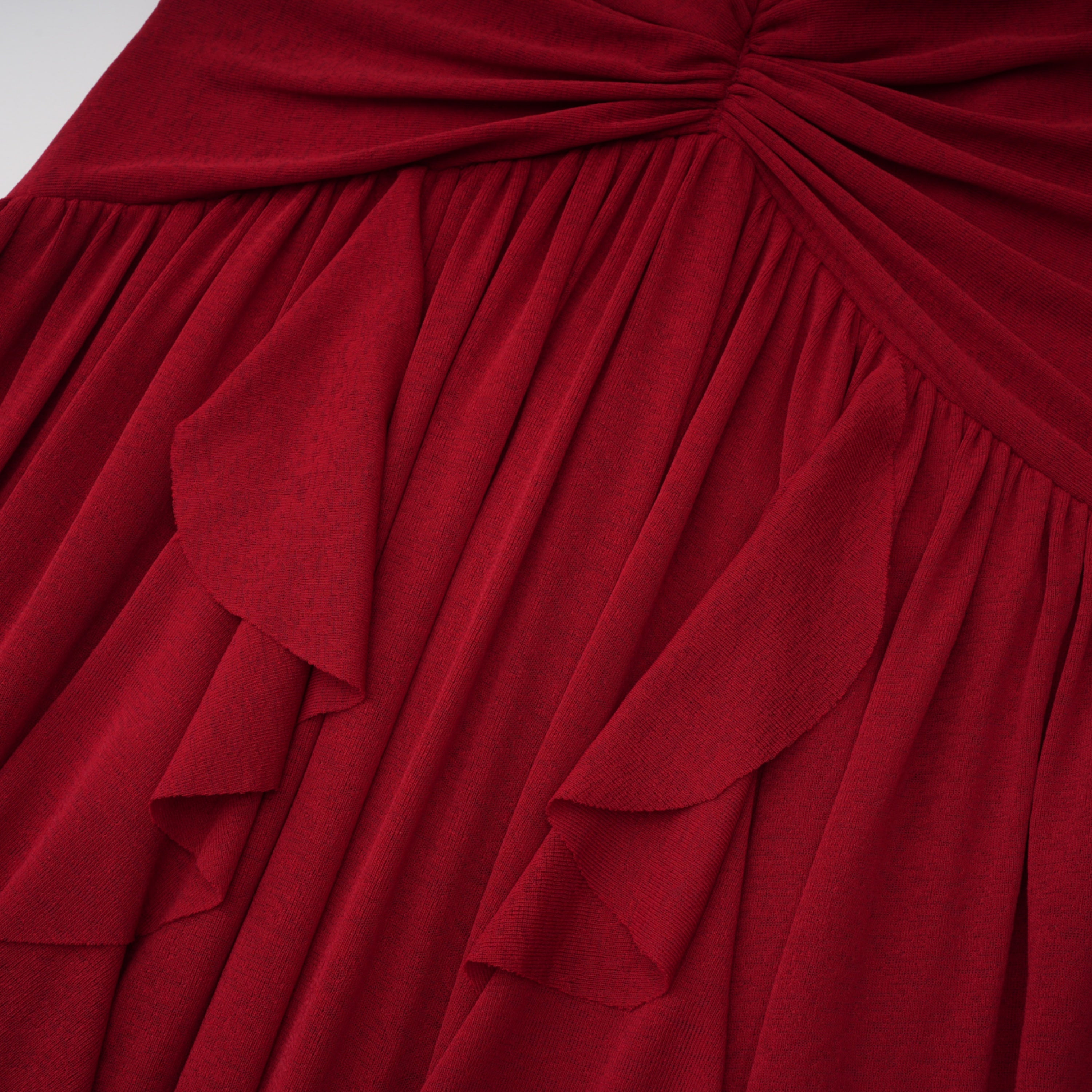 Giovanna Red V-Neck Ruched Midi Dress with Half Sleeves