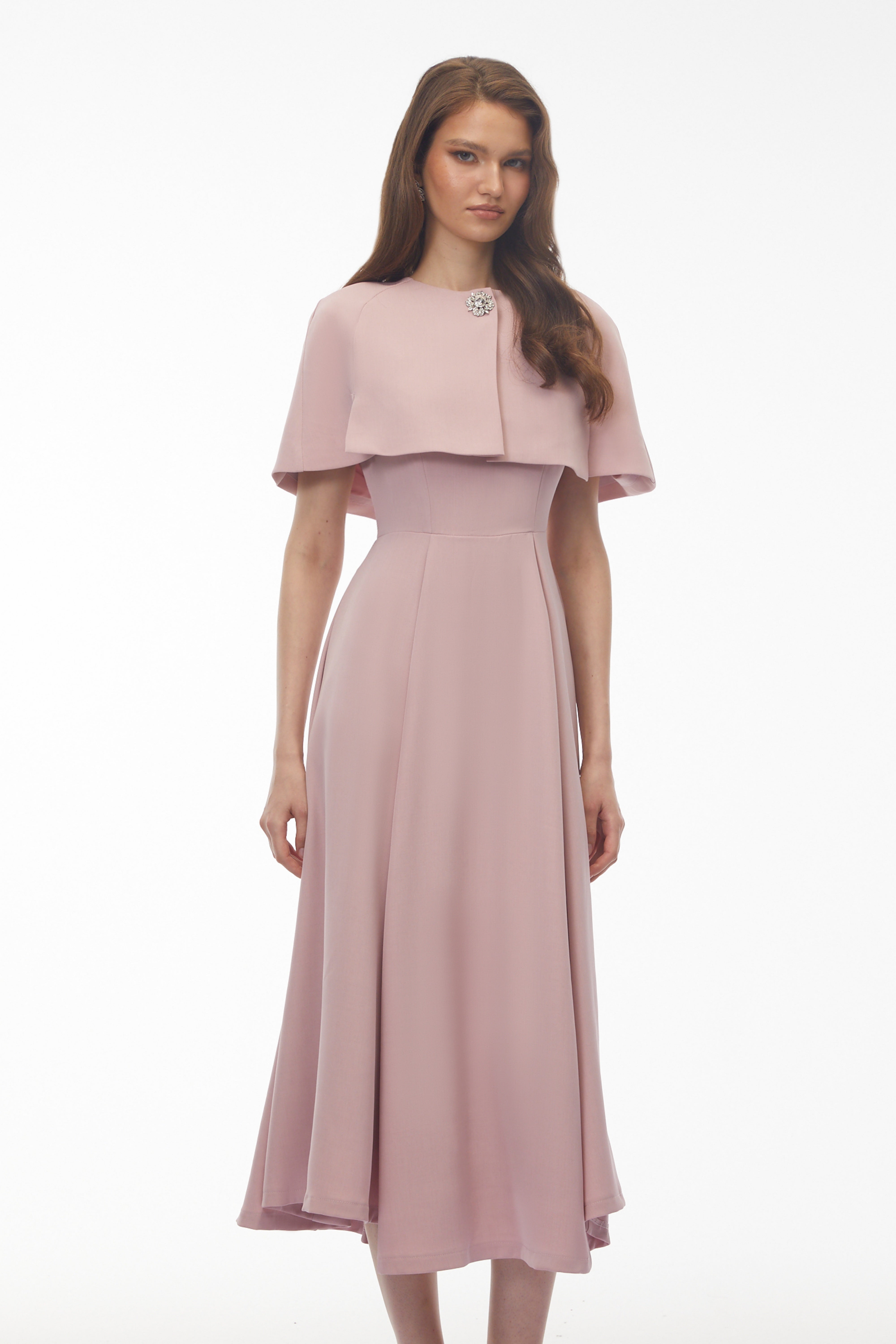 Giuliana Pink Solid Cape & Midi Dress Set (Final Sale-US Only)