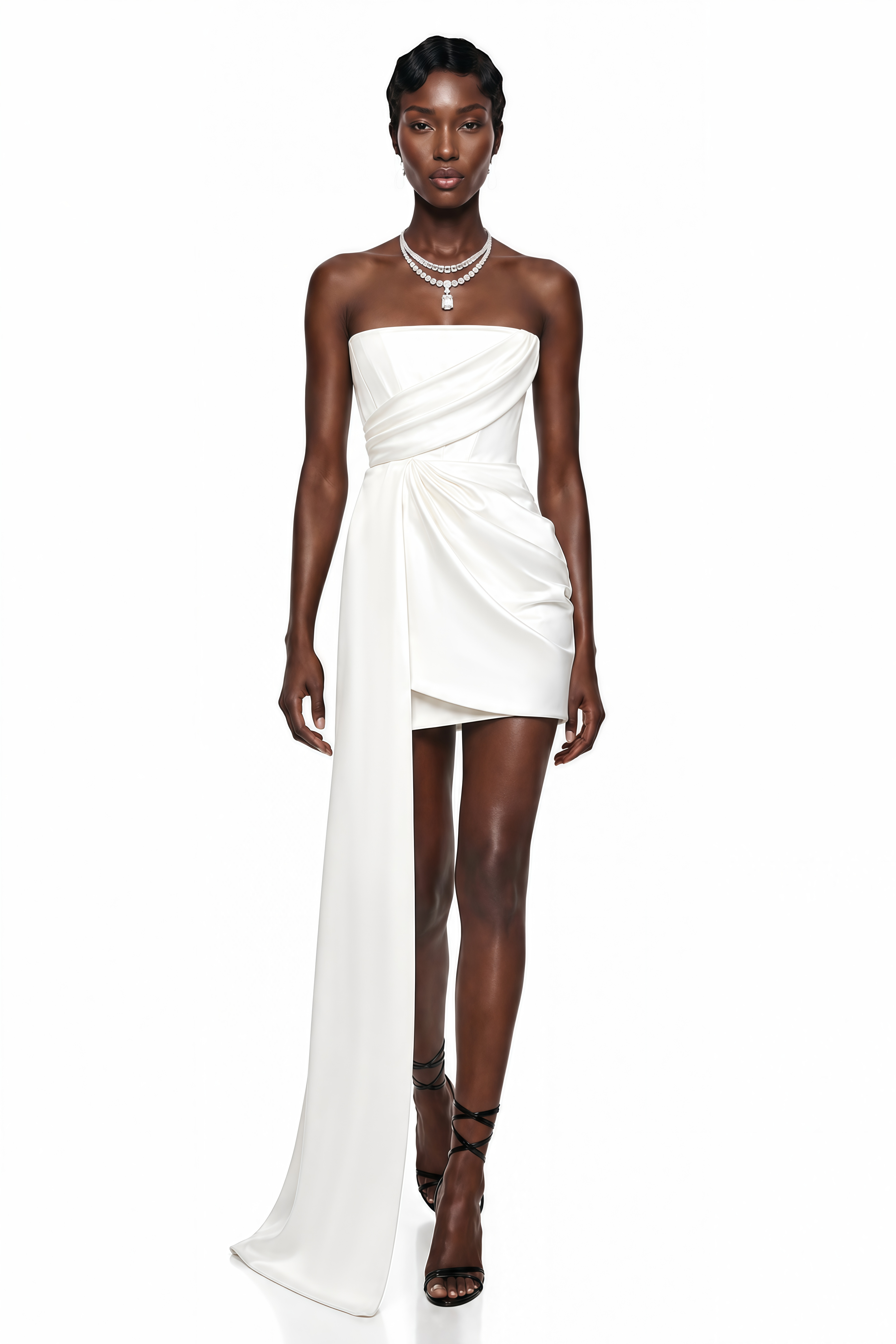 Gizem White Asymmetrical Ruched Mini Dress (Final Sale-US Only)