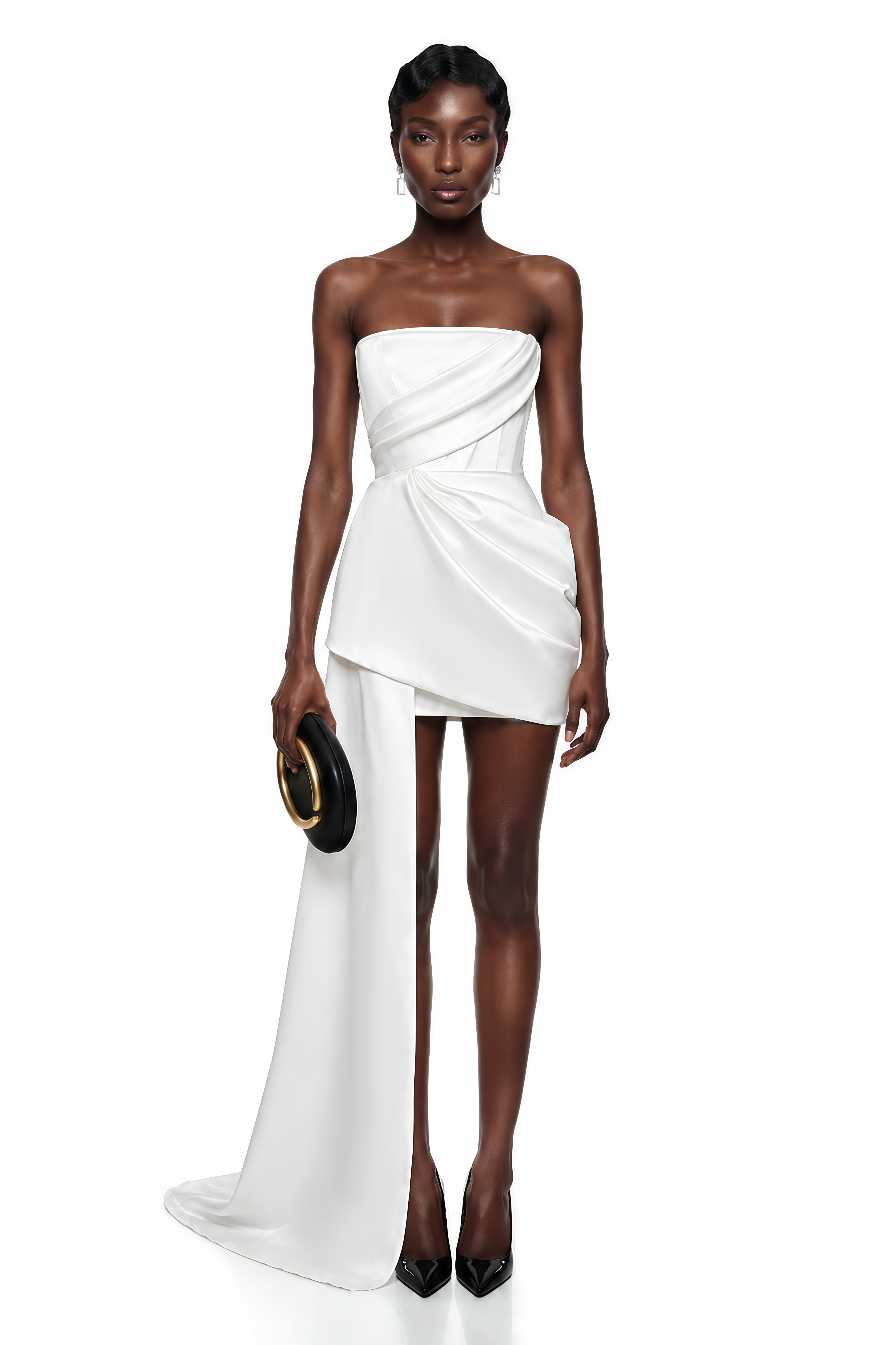 Gizem White Asymmetrical Ruched Mini Dress (Final Sale-US Only)