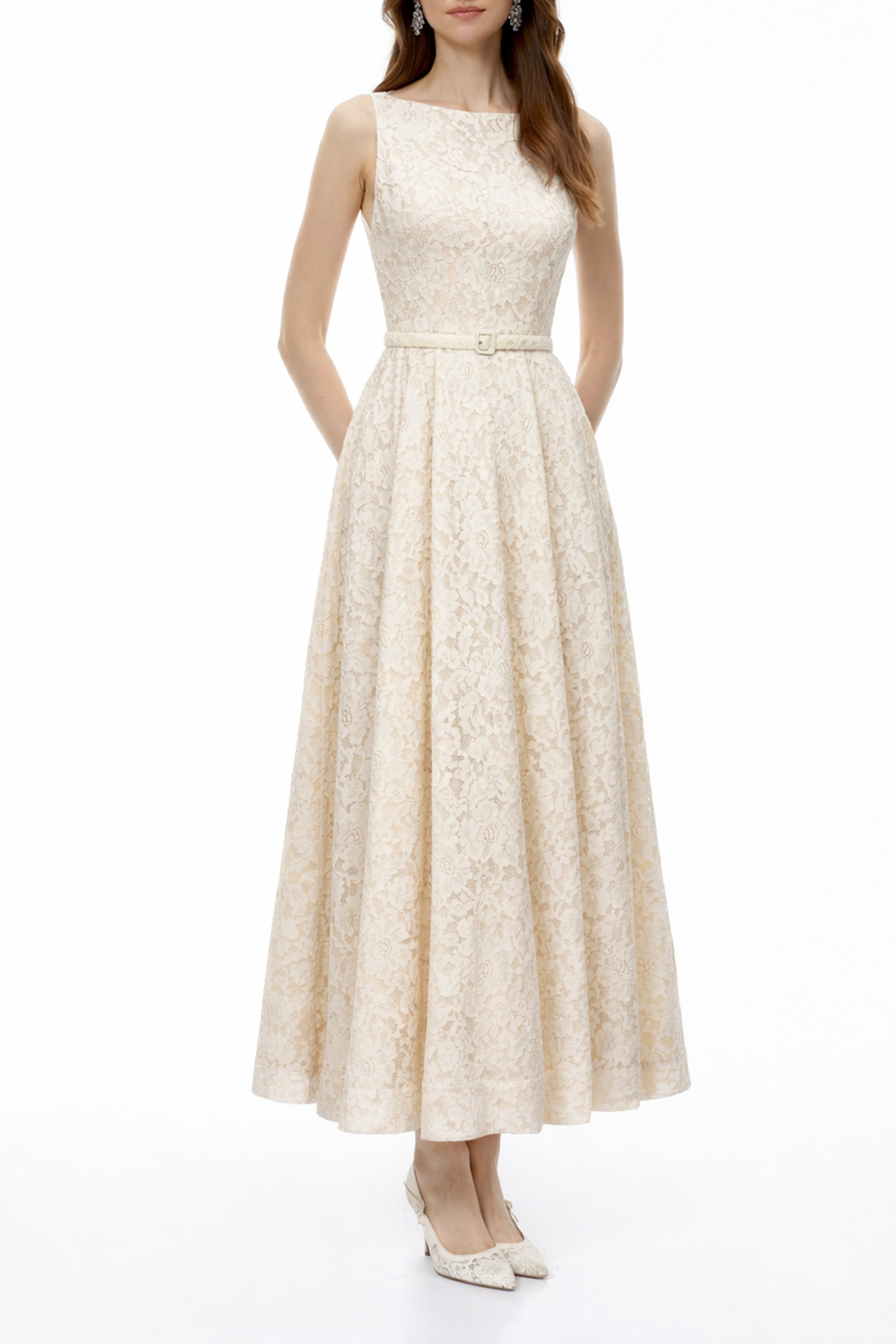 Golnar White Sleeveless Floral Lace Maxi Dress (Final Sale)