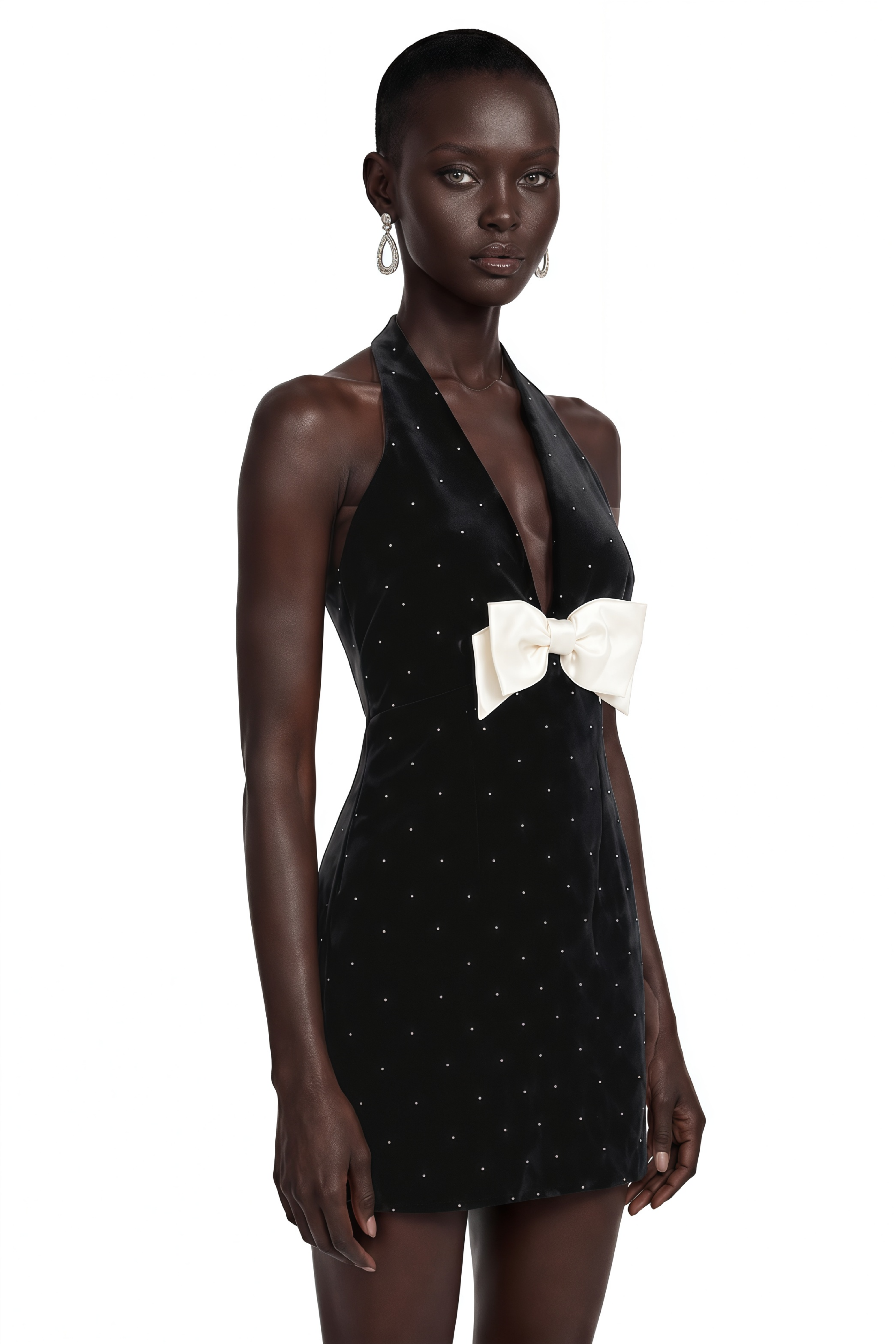 Grace Black Halterneck Mini Dress with Bow Detail