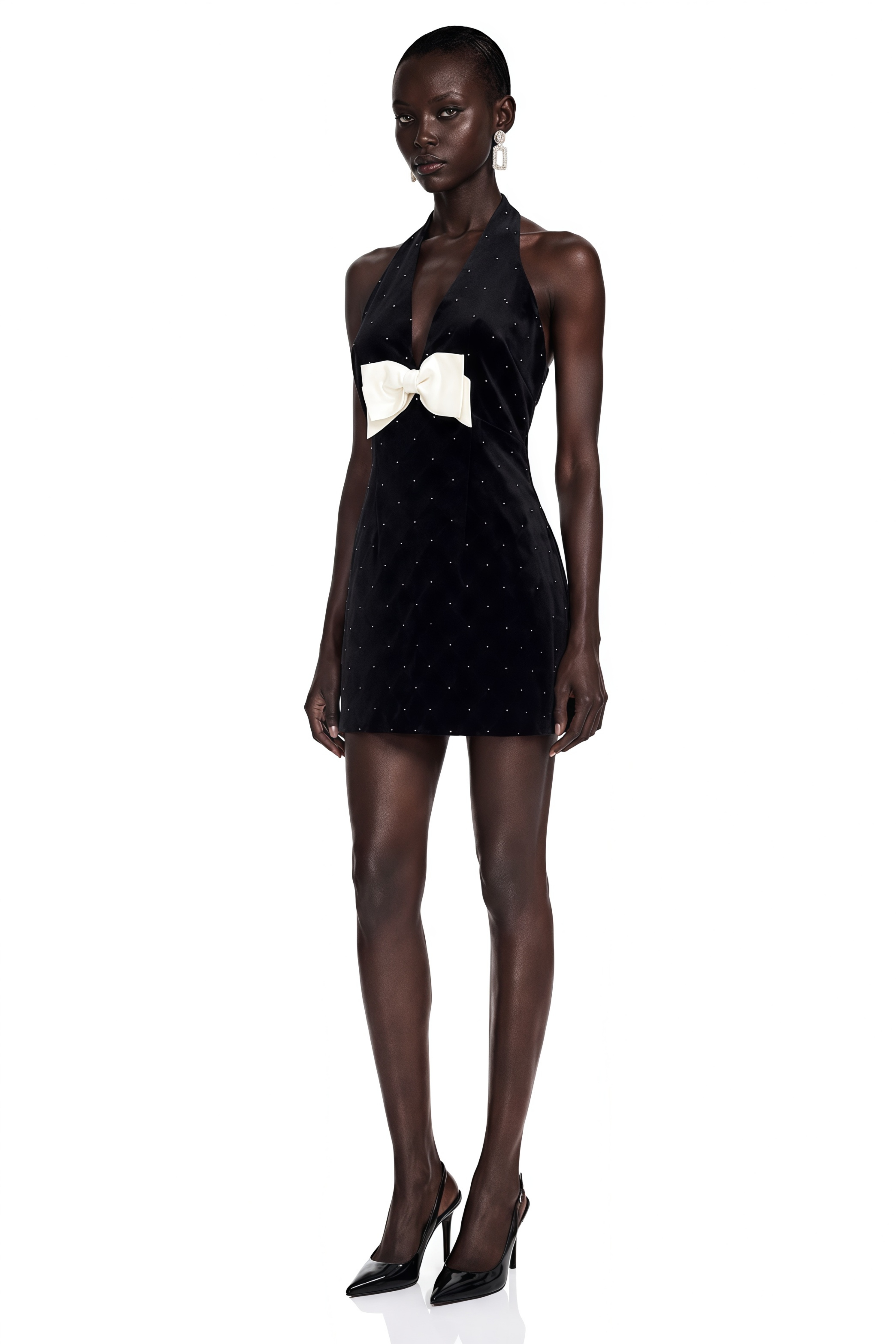 Grace Black Halterneck Mini Dress with Bow Detail