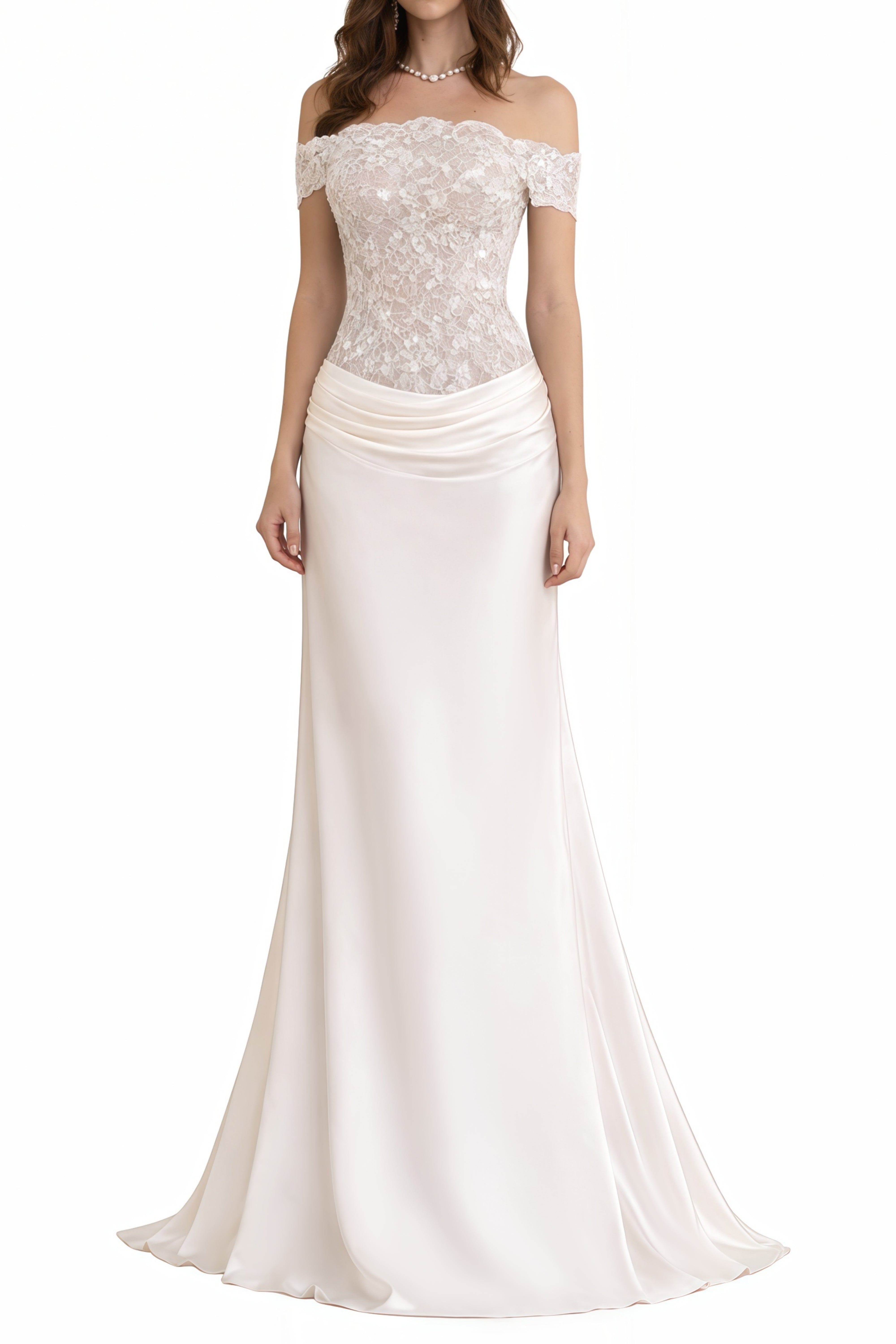 Grace White Satin Maxi Dress with Lace Panels (Final Sale)