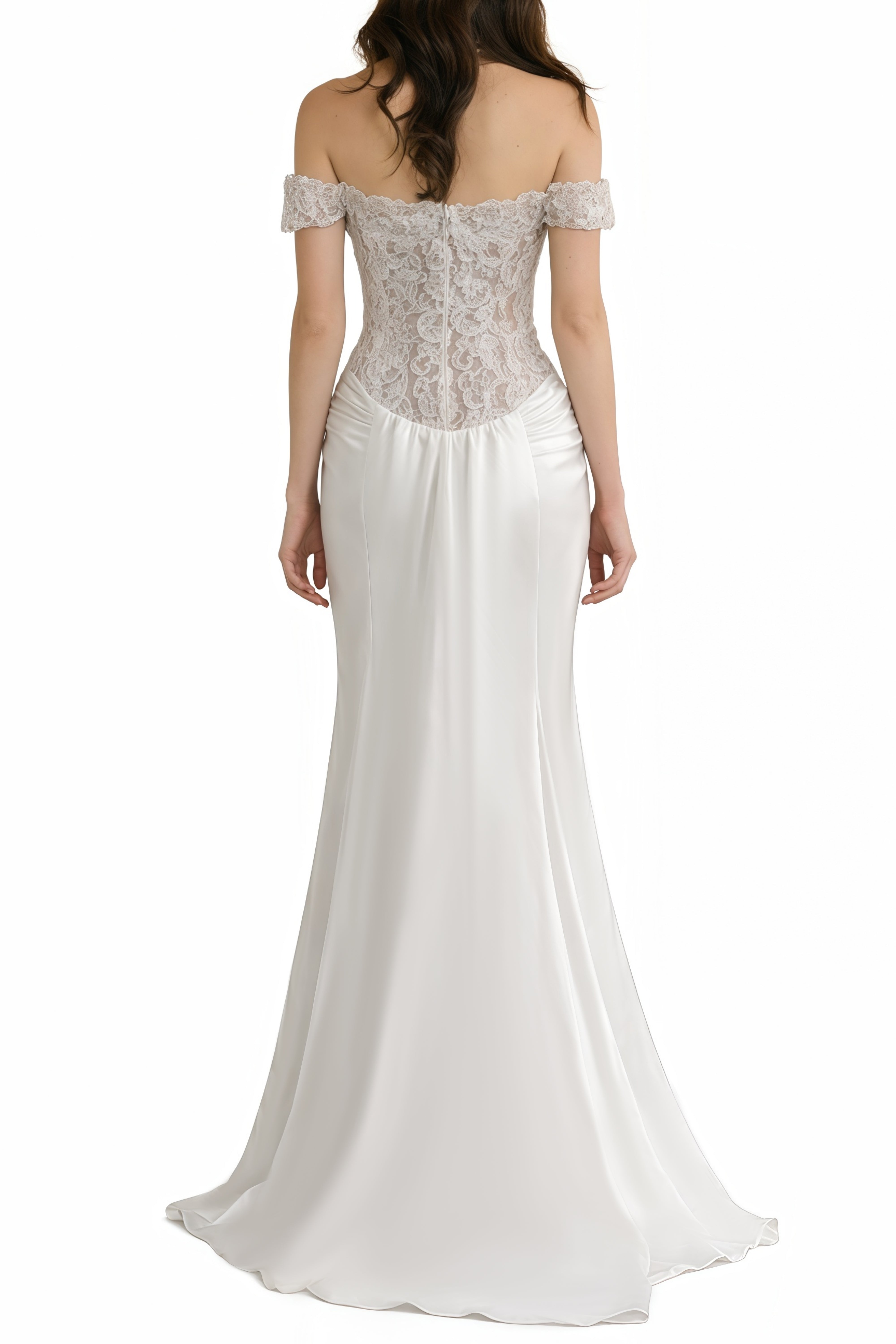 Grace White Satin Maxi Dress with Lace Panels (Final Sale)