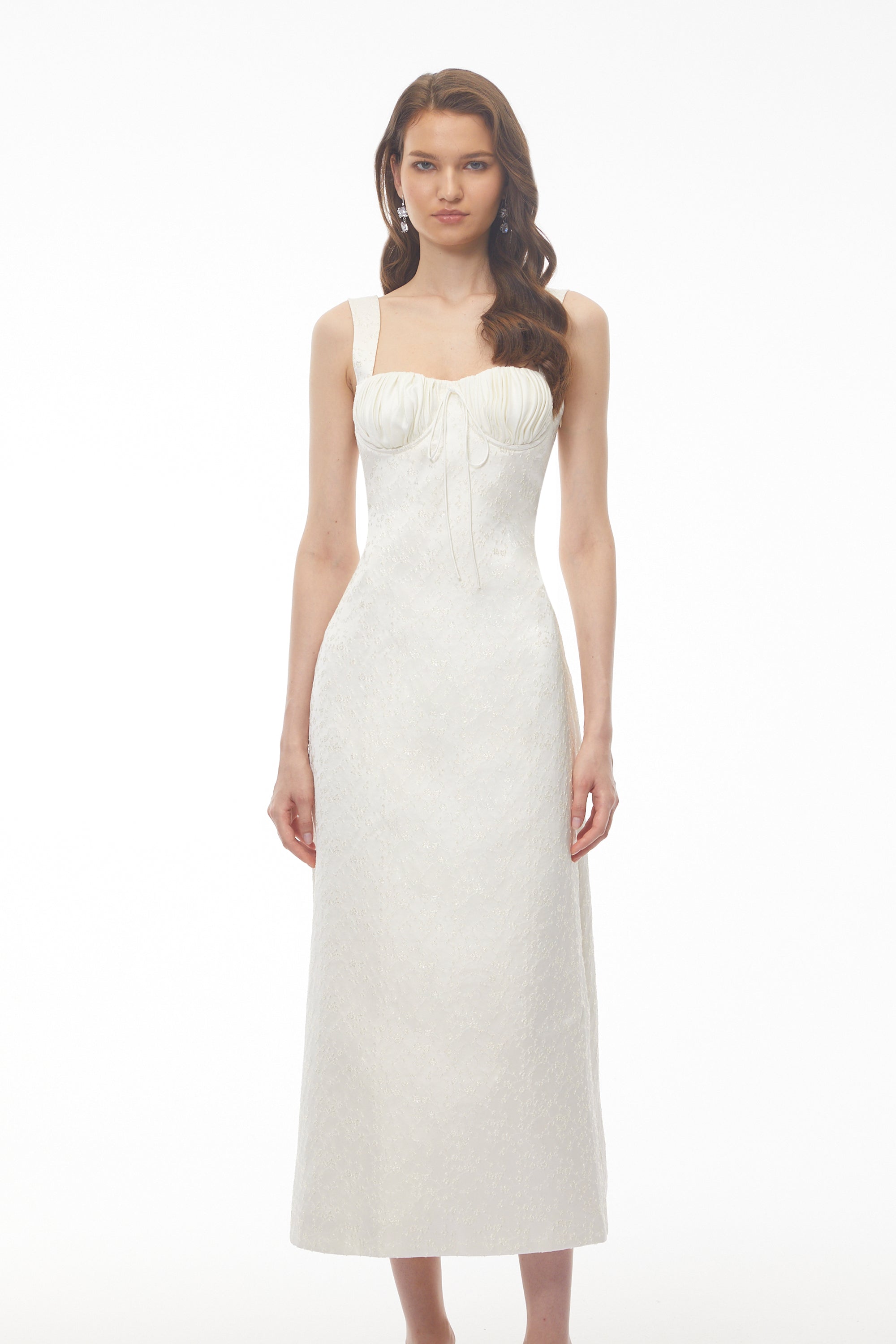 Greta Ivory Sweetheart Embroidered Midi Dress (Final Sale)