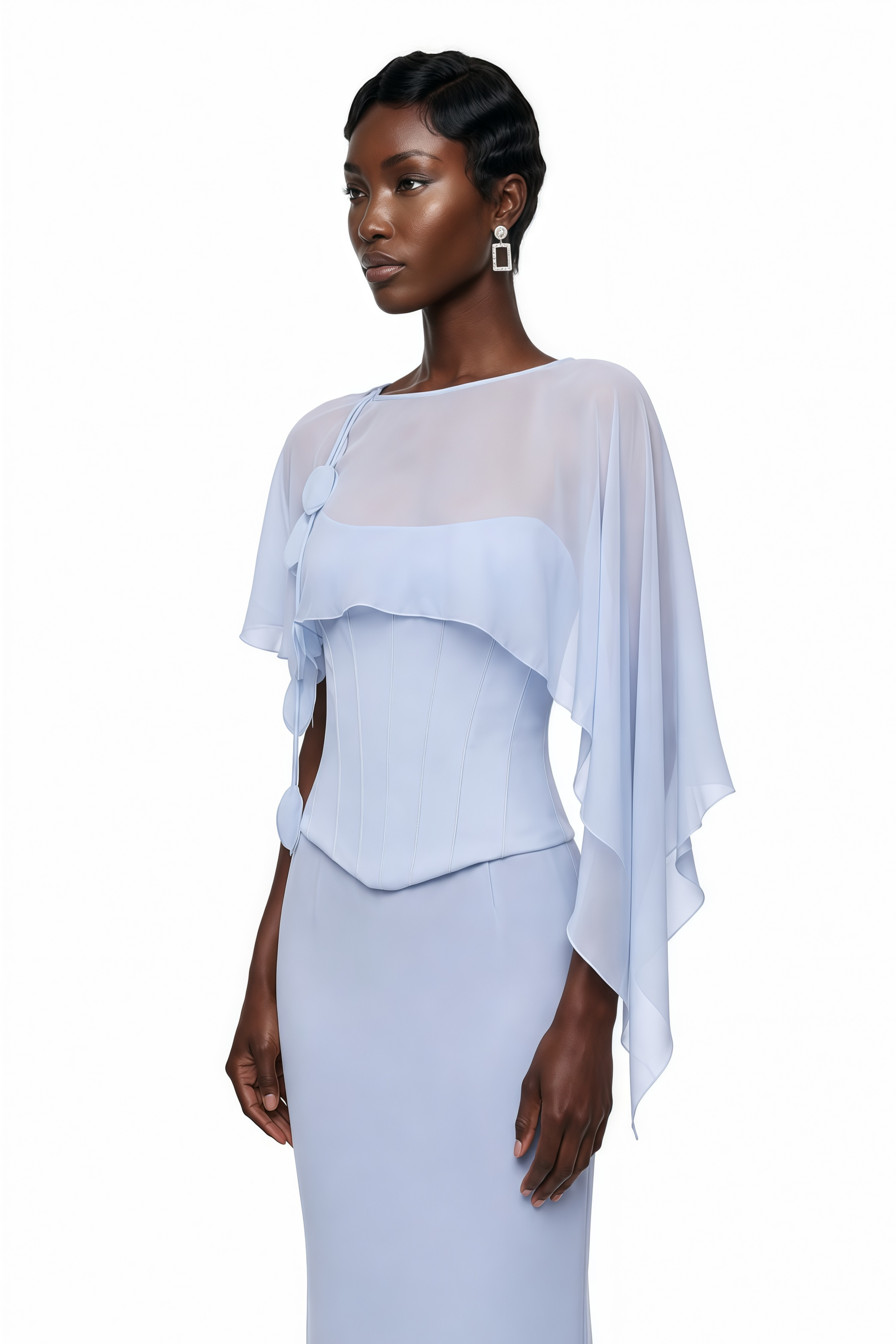 Gwendolyn Blue Corset Top & Skirt Set With Scarf (Final Sale)