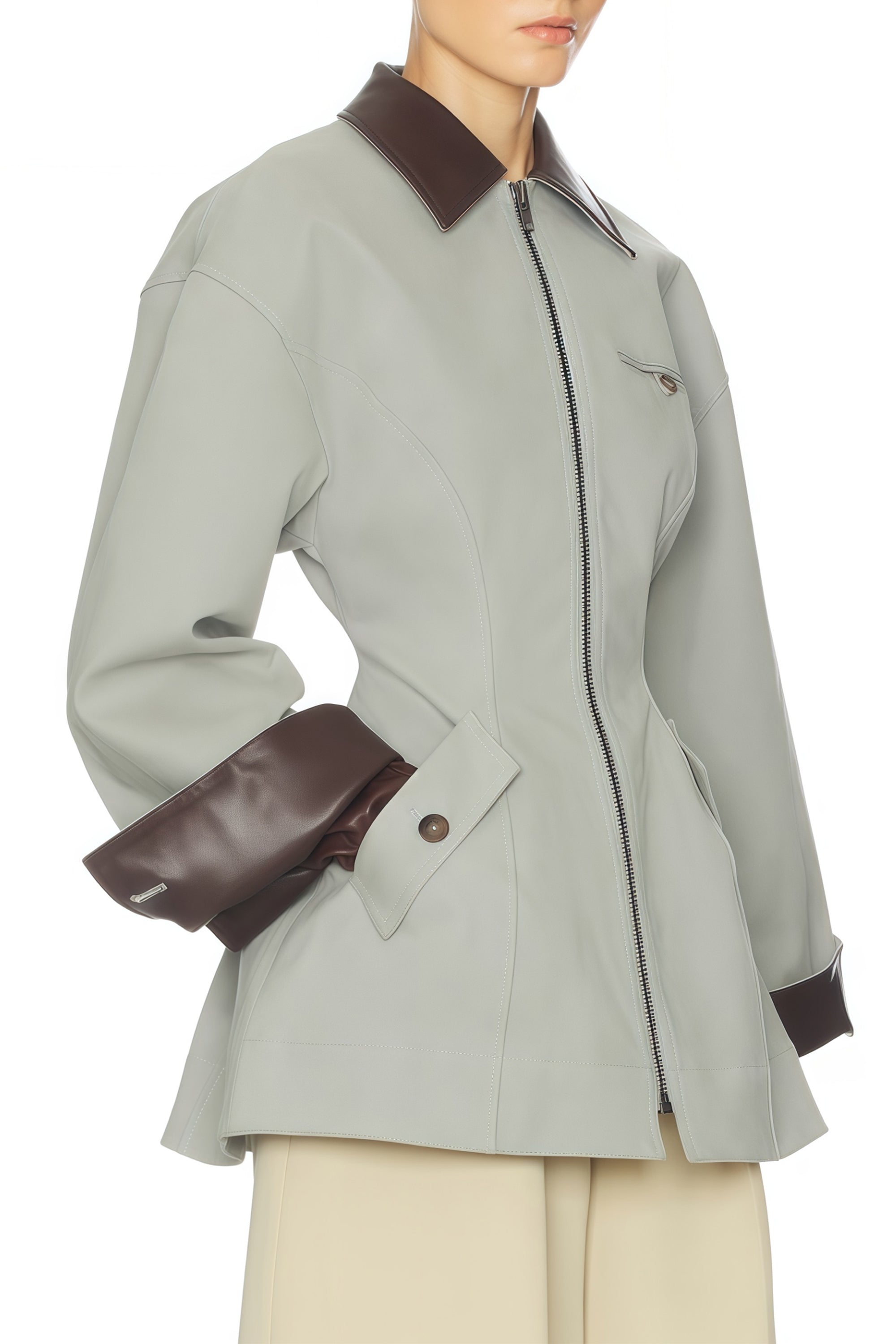 Faux Leather Collar Hunting Jacket