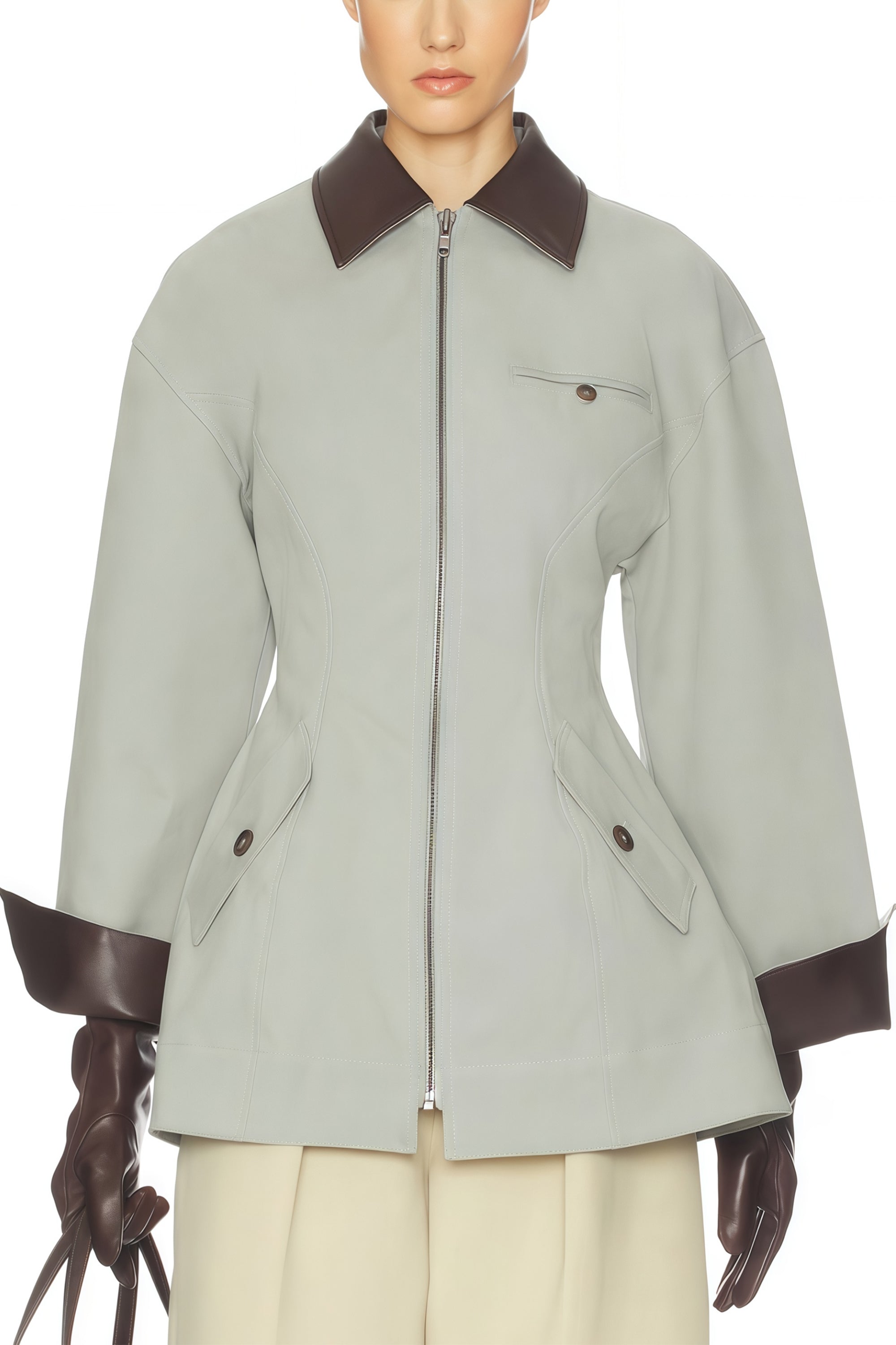 Faux Leather Collar Hunting Jacket
