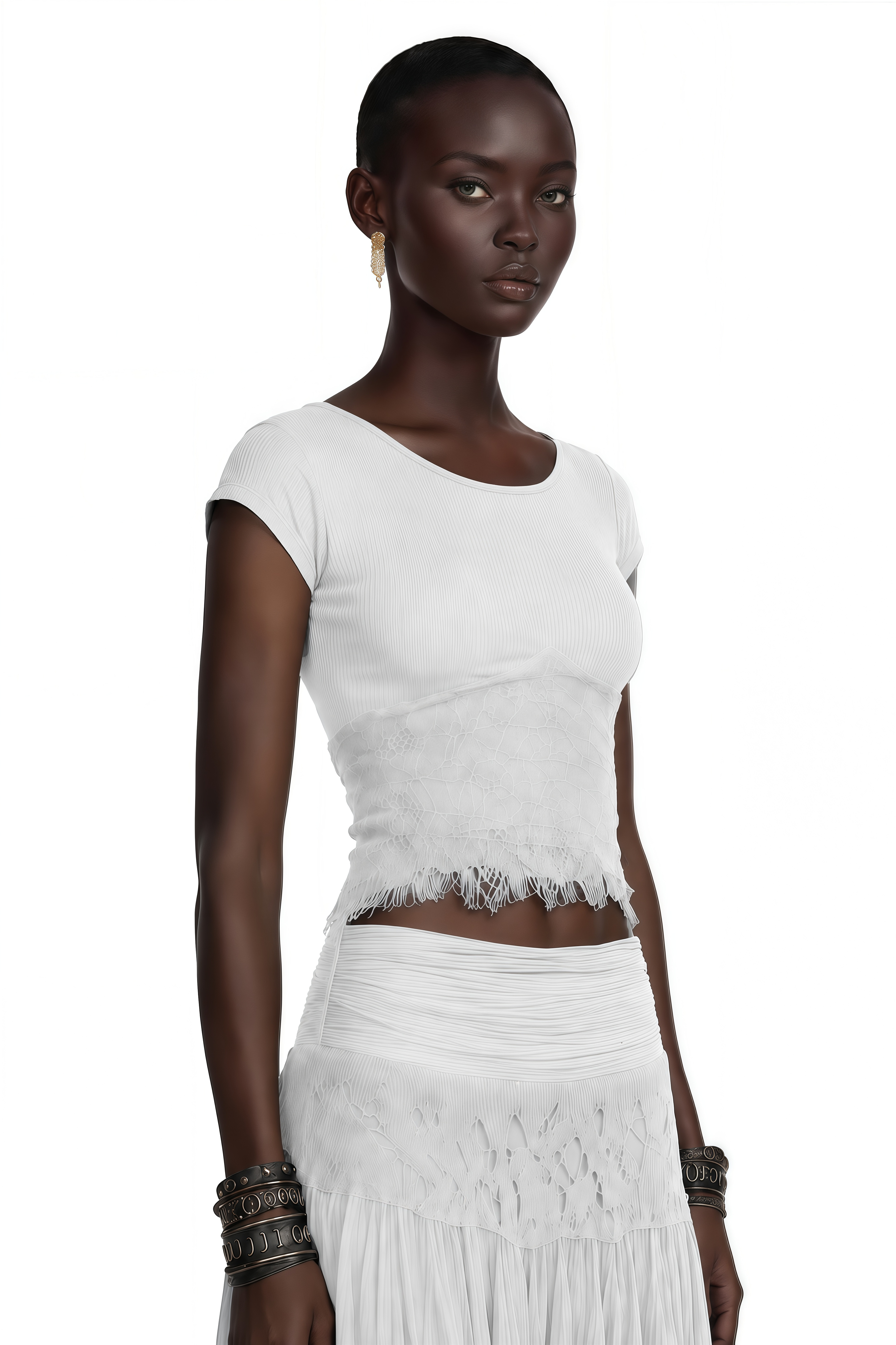 Haast White Knit Top & Lace Panel Skirt Set