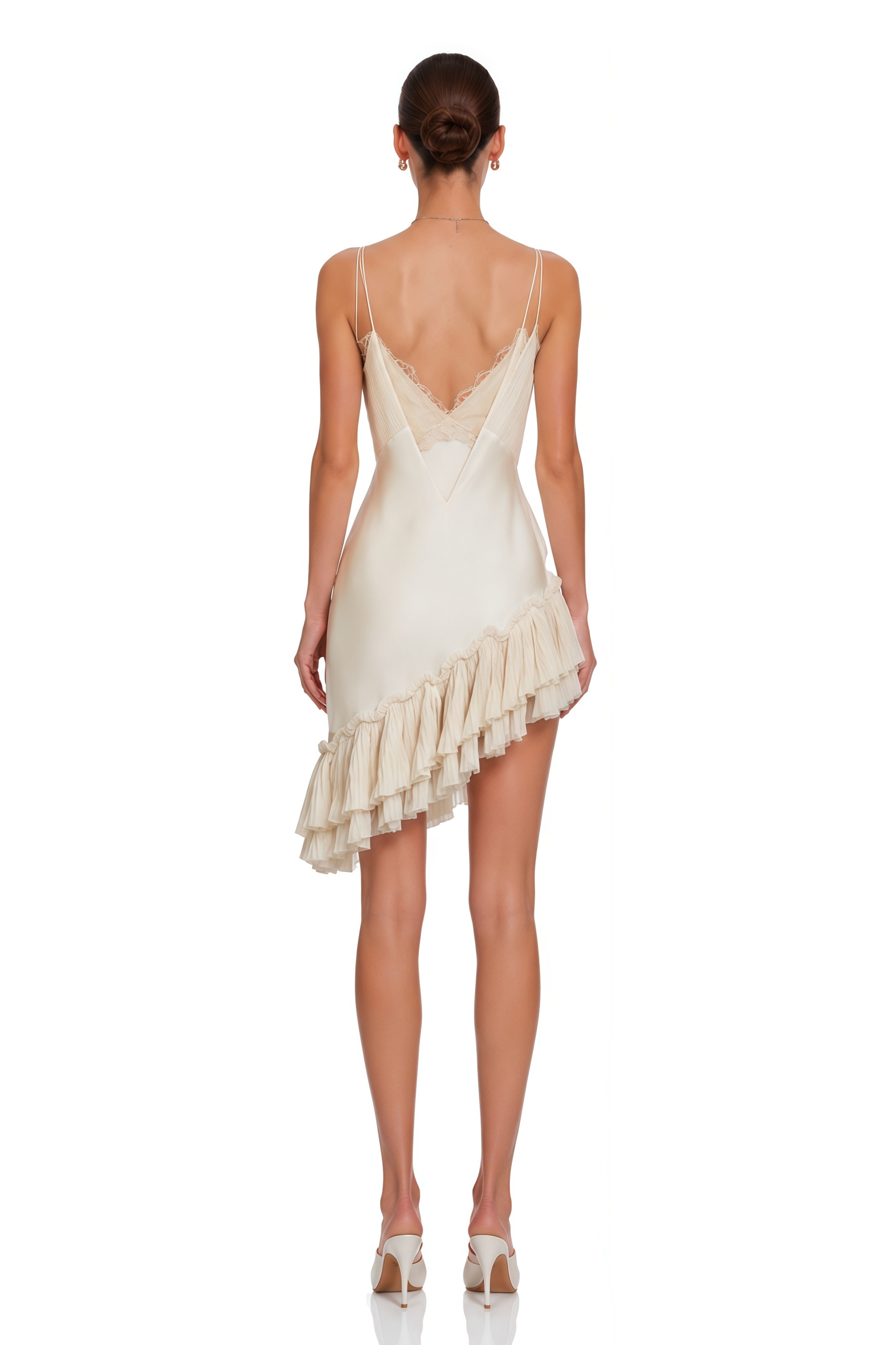 Hailey Cream Asymmetrical Mini Dress with Ruffled Lace