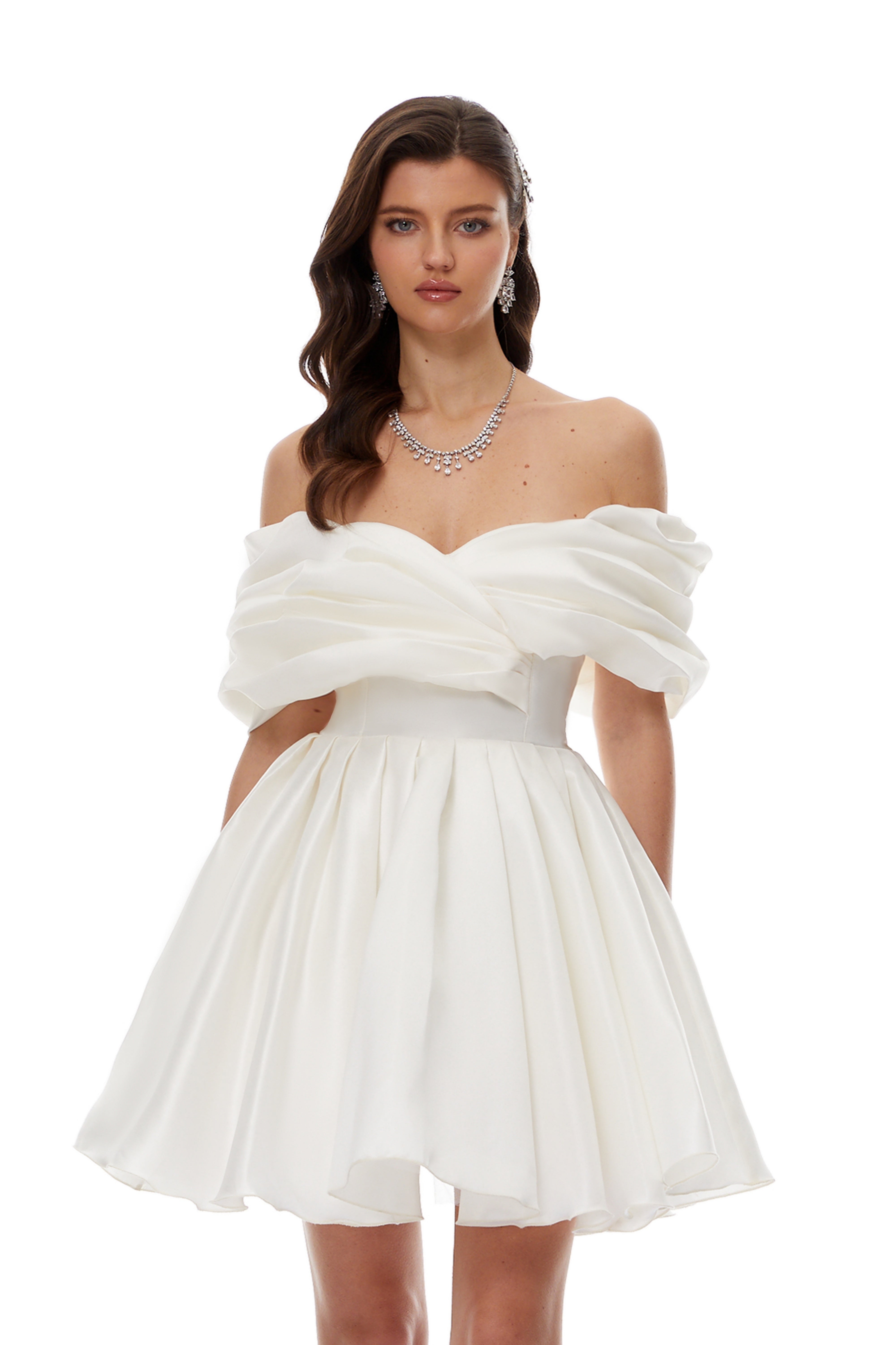 Halina White Off Shoulder Ruched Mini Dress (Final Sale-US Only)