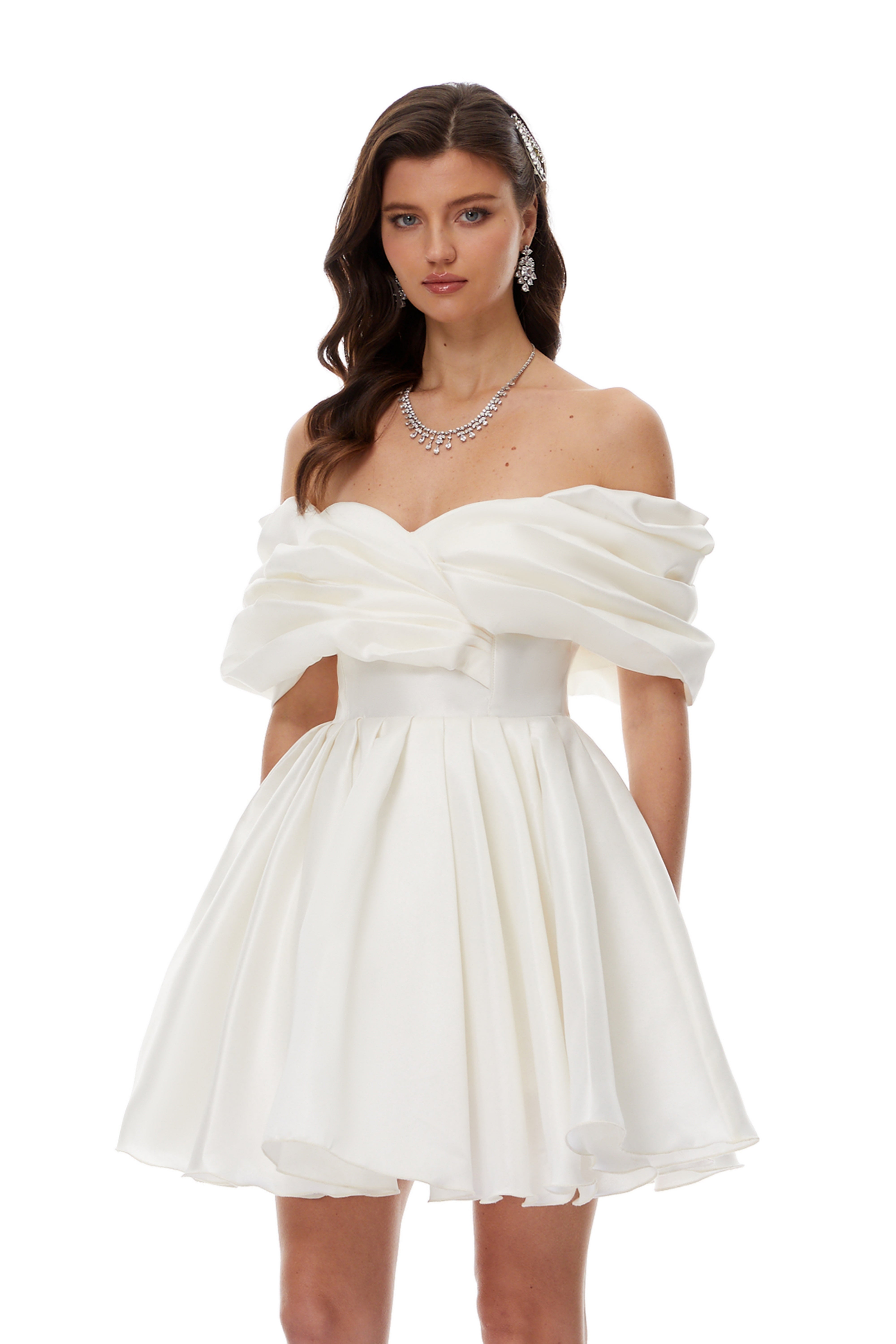 Halina White Off Shoulder Ruched Mini Dress (Final Sale-US Only)