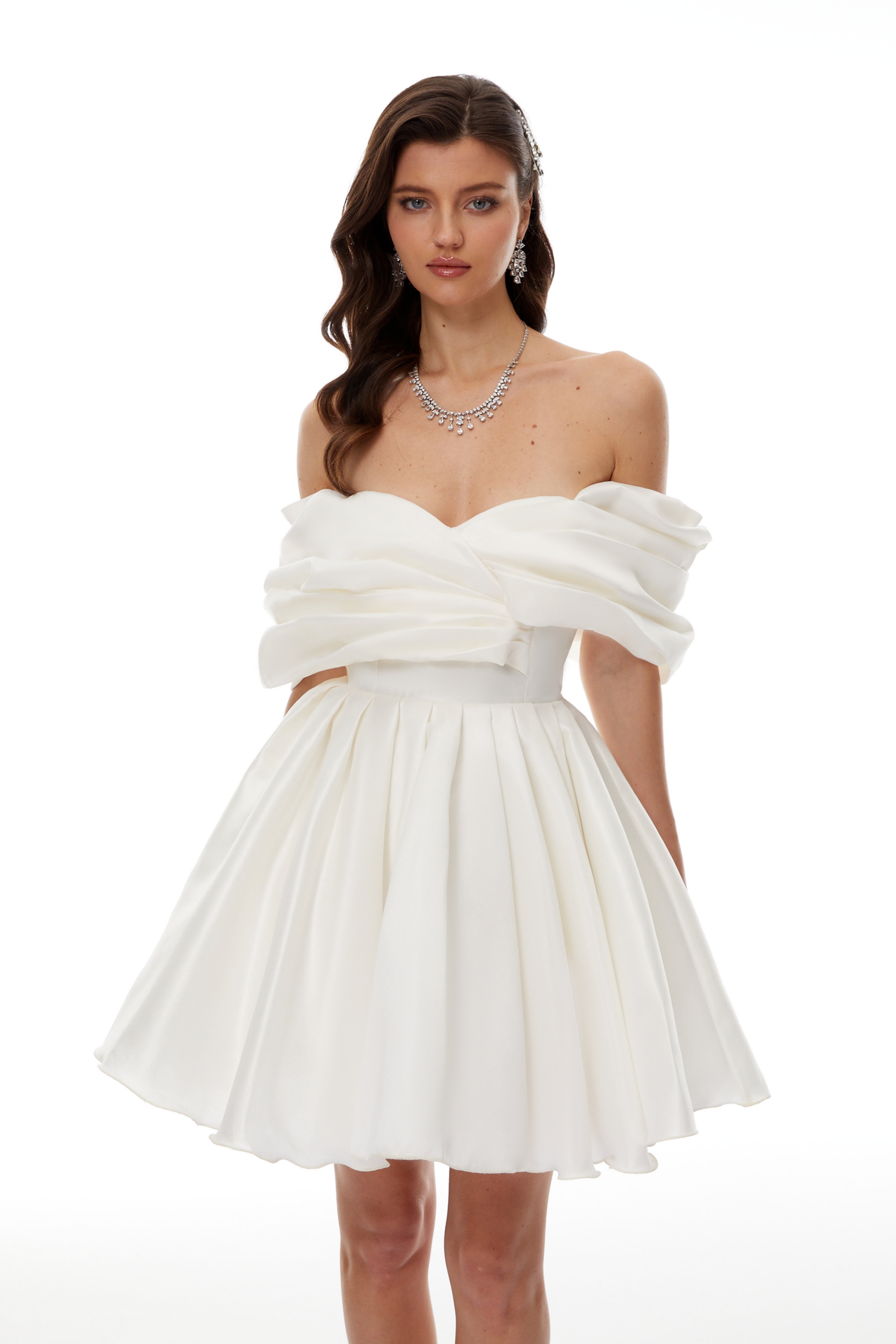 Halina White Off Shoulder Ruched Mini Dress (Final Sale-US Only)