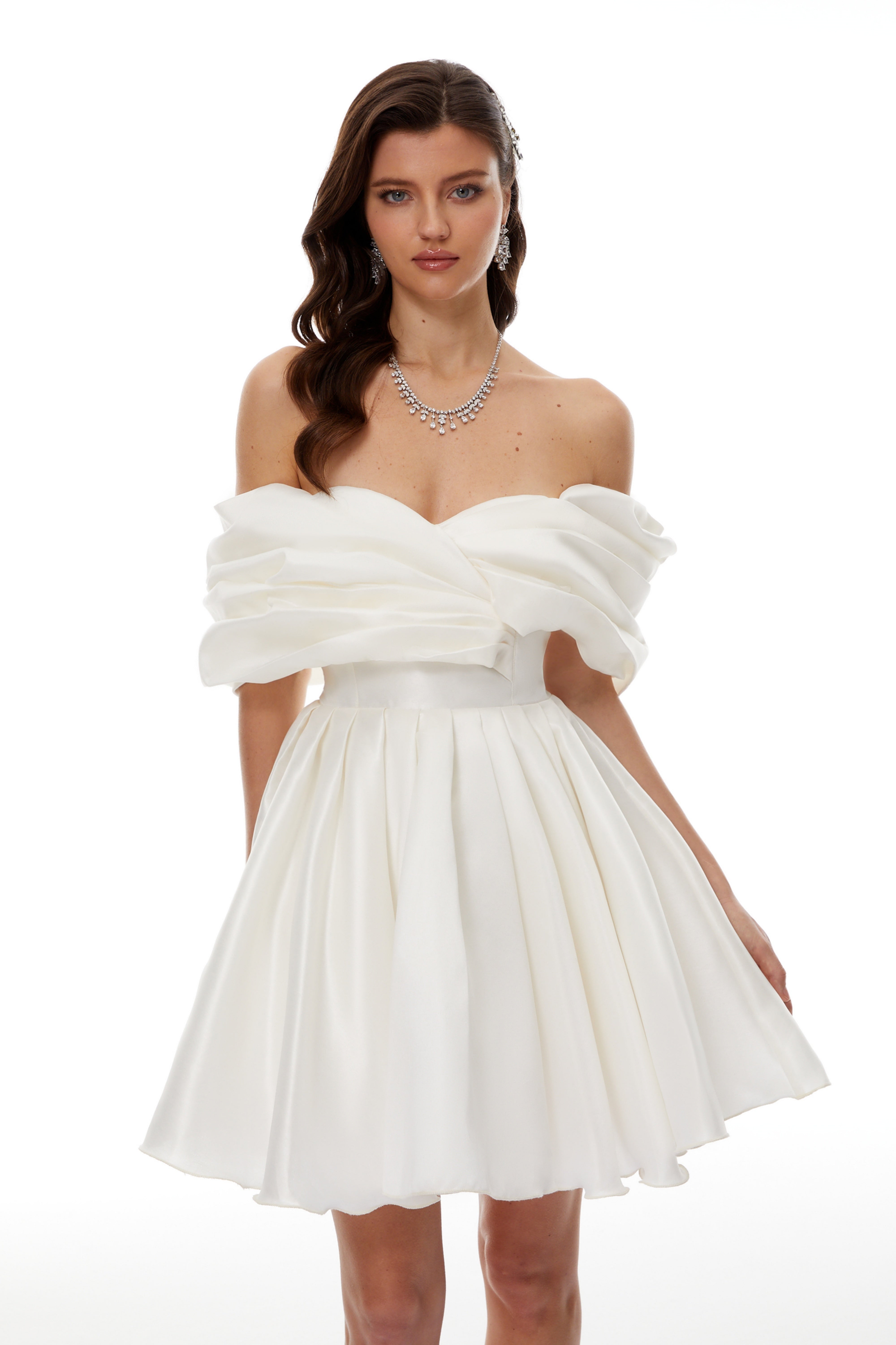 Halina White Off Shoulder Ruched Mini Dress (Final Sale-US Only)