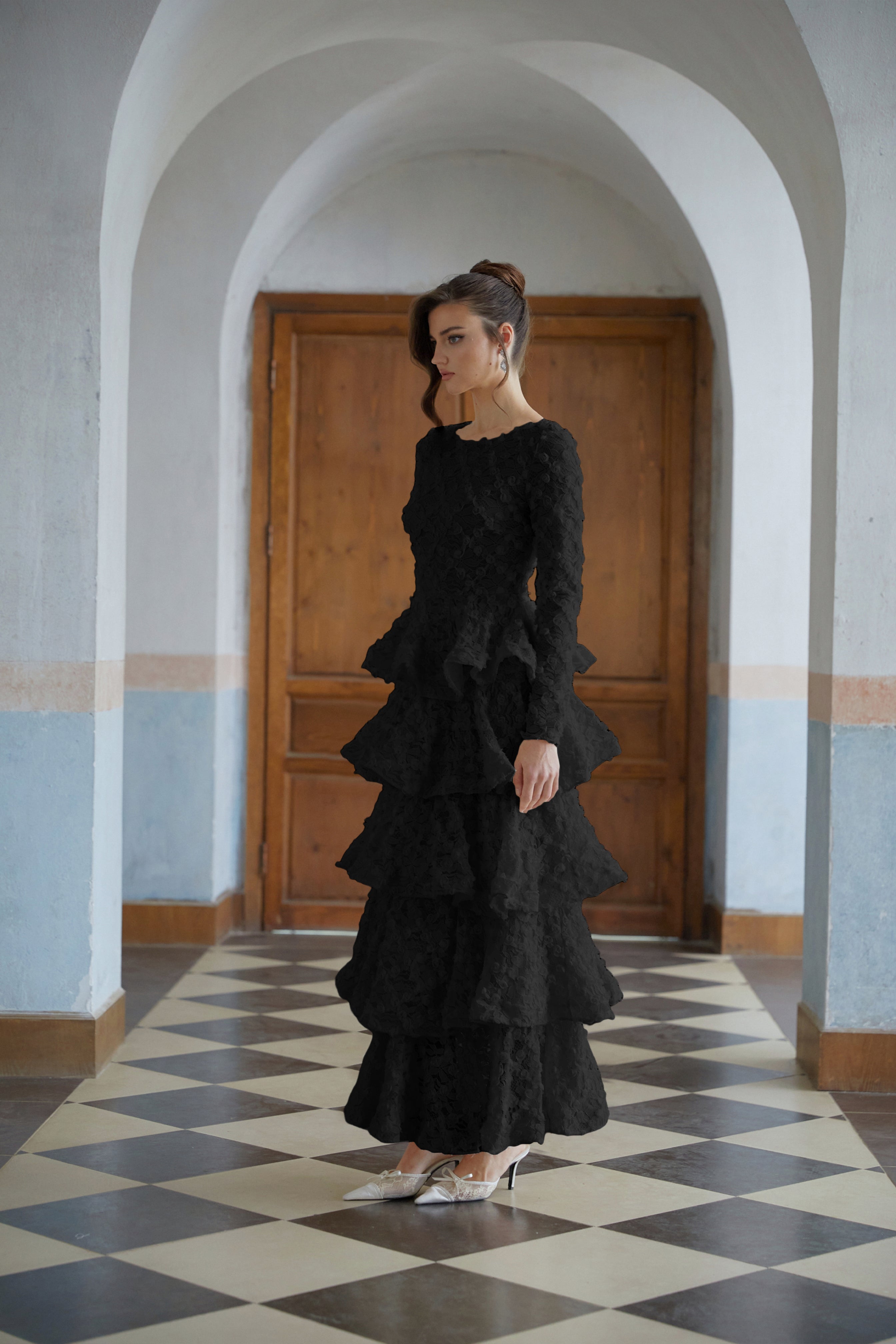 Halla Black Tiered Floral Lace Maxi Dress (Final Sale-US Only)