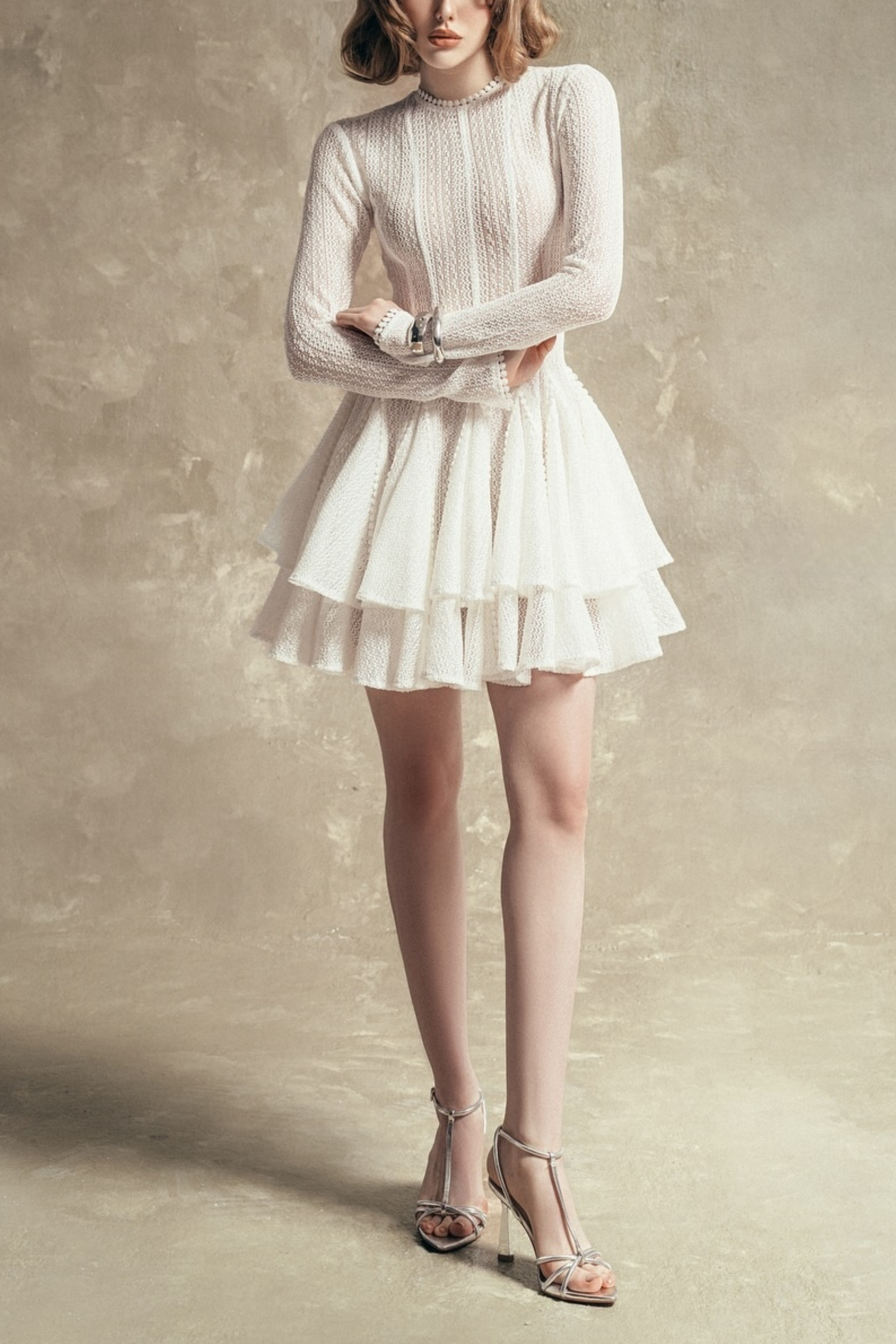 Hallie White Layered Design Puff Mini Dress (Final Sale)