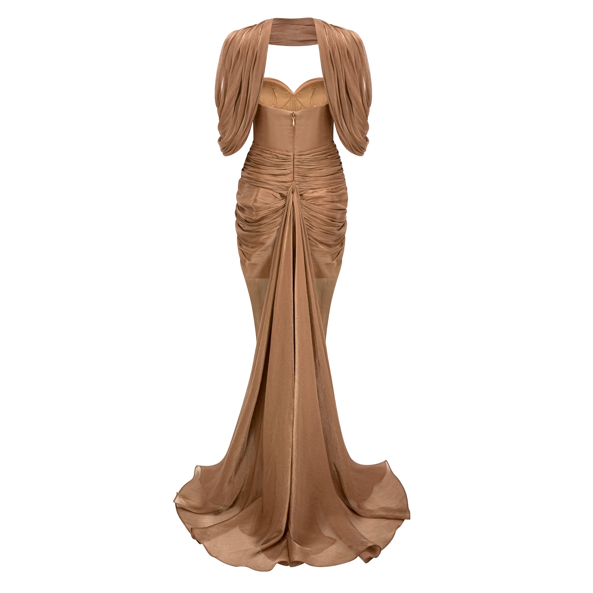 Hazel Gold Asymmetrical Draped Maxi Dress (Final Sale-US Only)