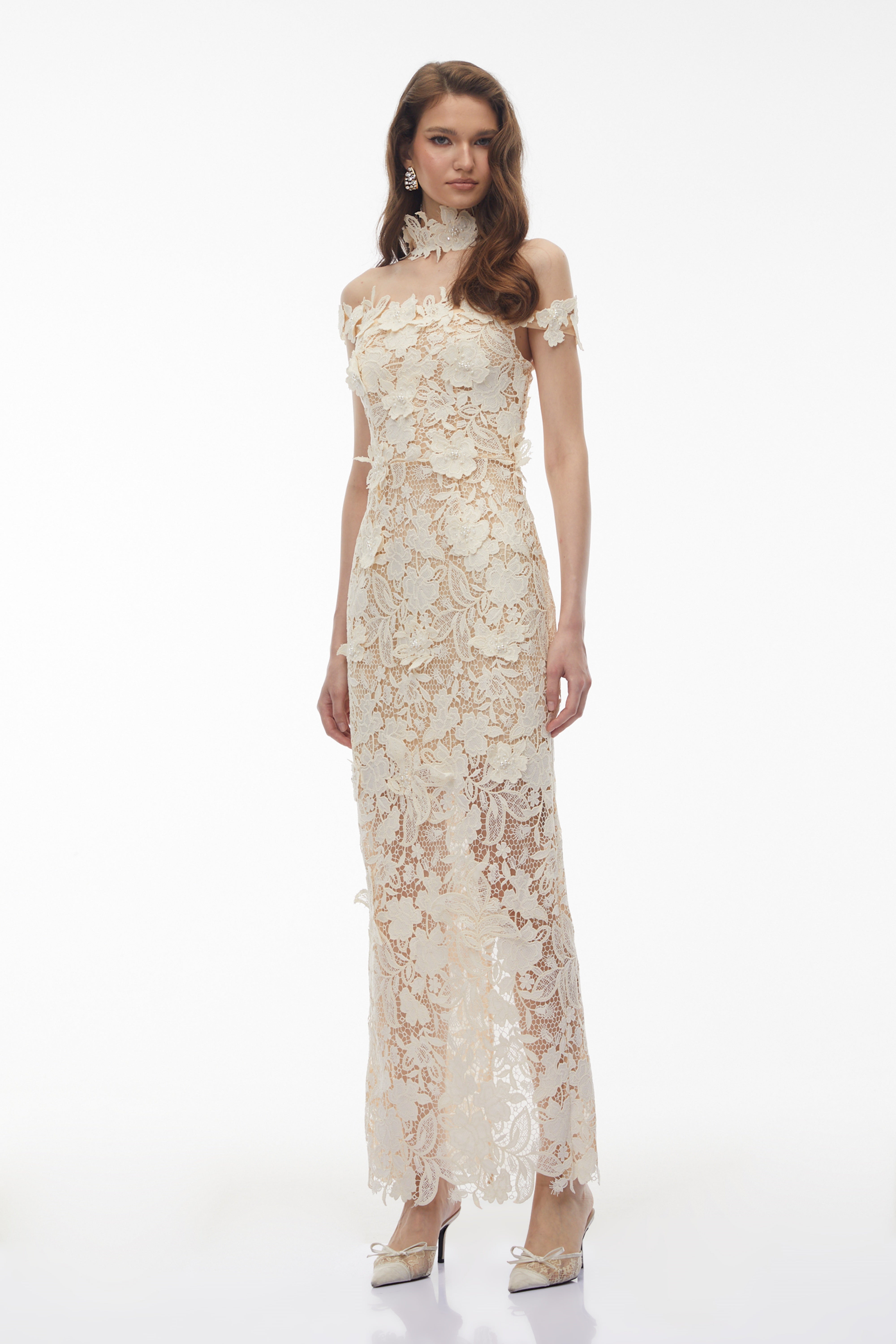 Off-Shoulder Floral Lace Appliqués Dress