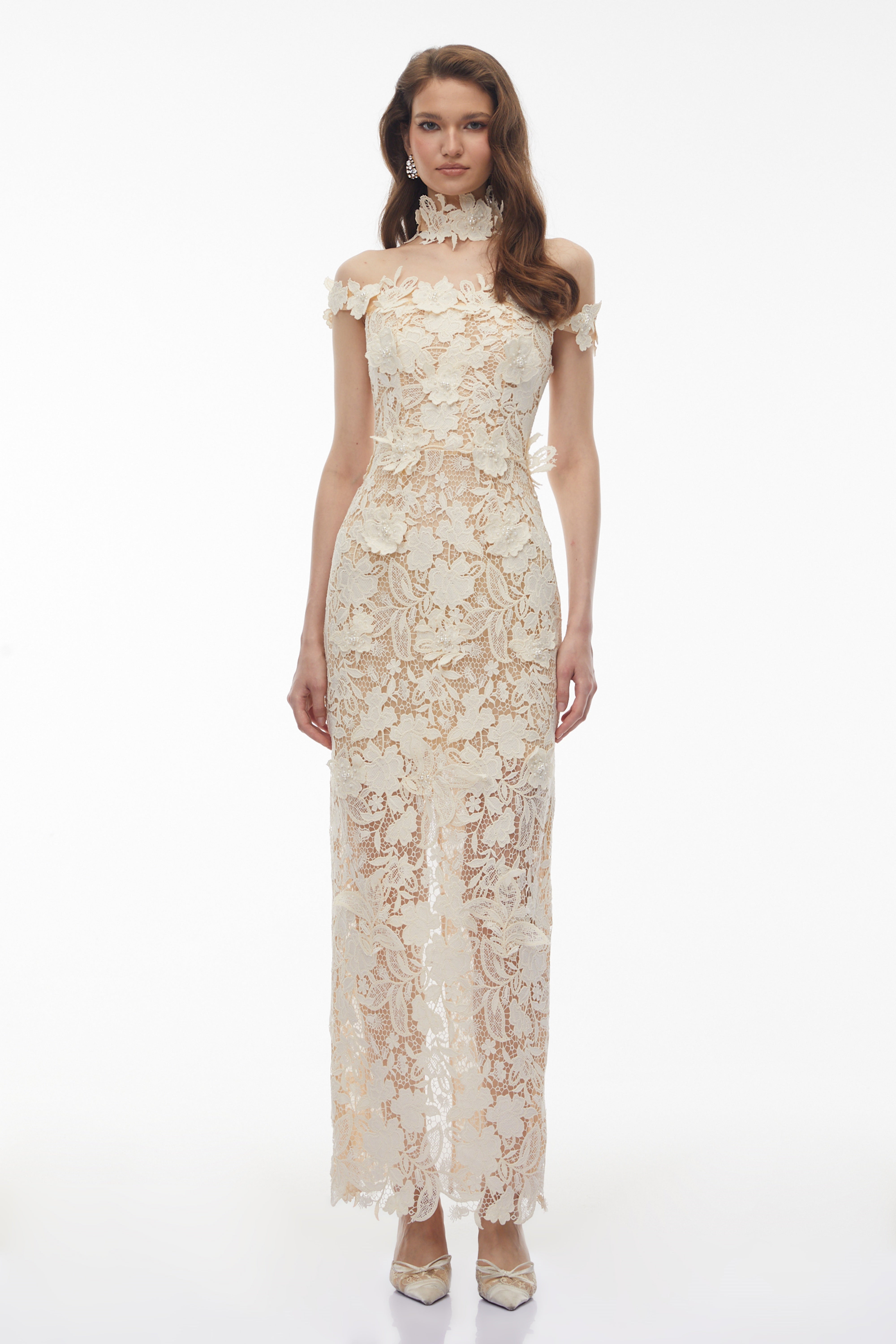 Off-Shoulder Floral Lace Appliqués Dress