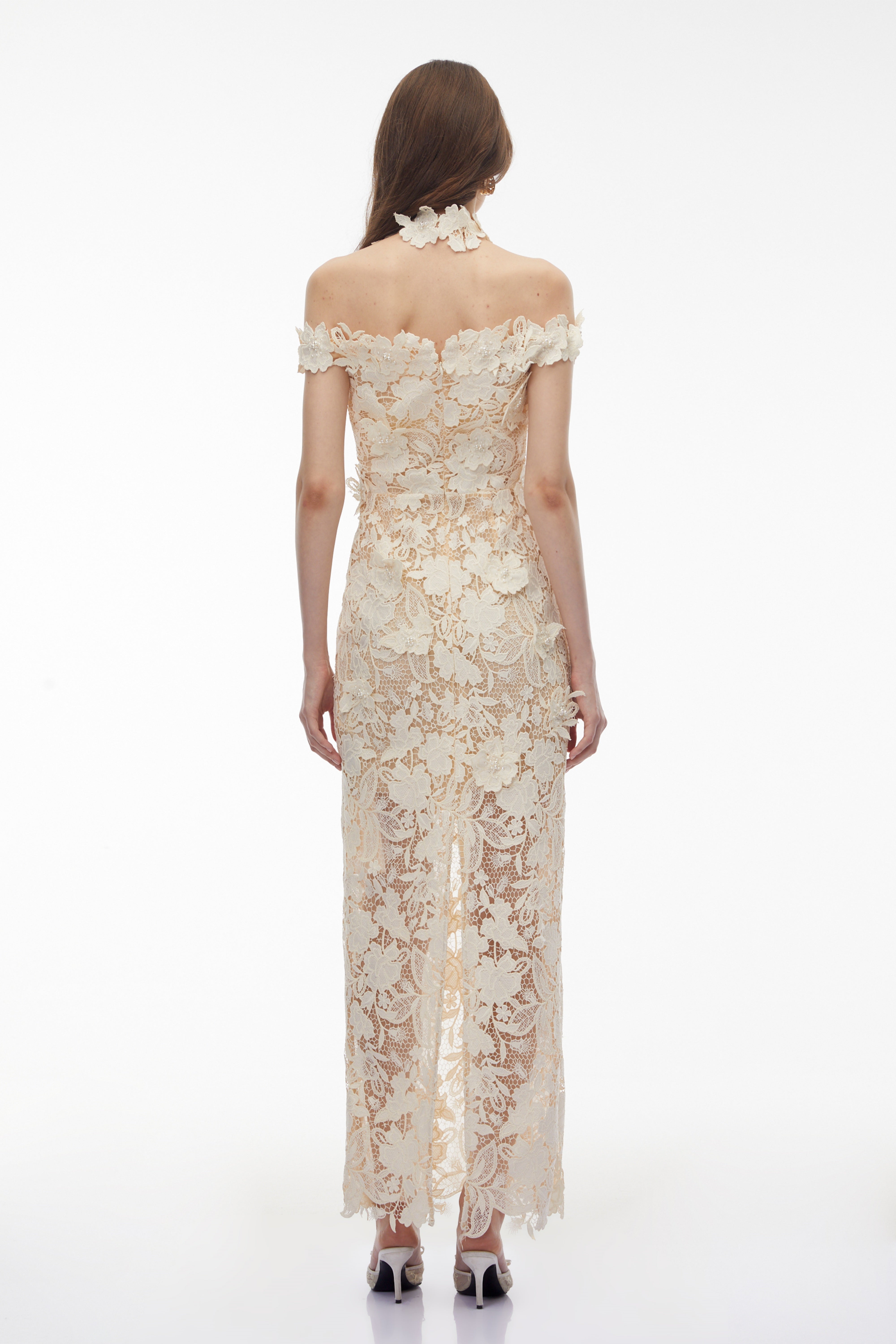 Off-Shoulder Floral Lace Appliqués Dress