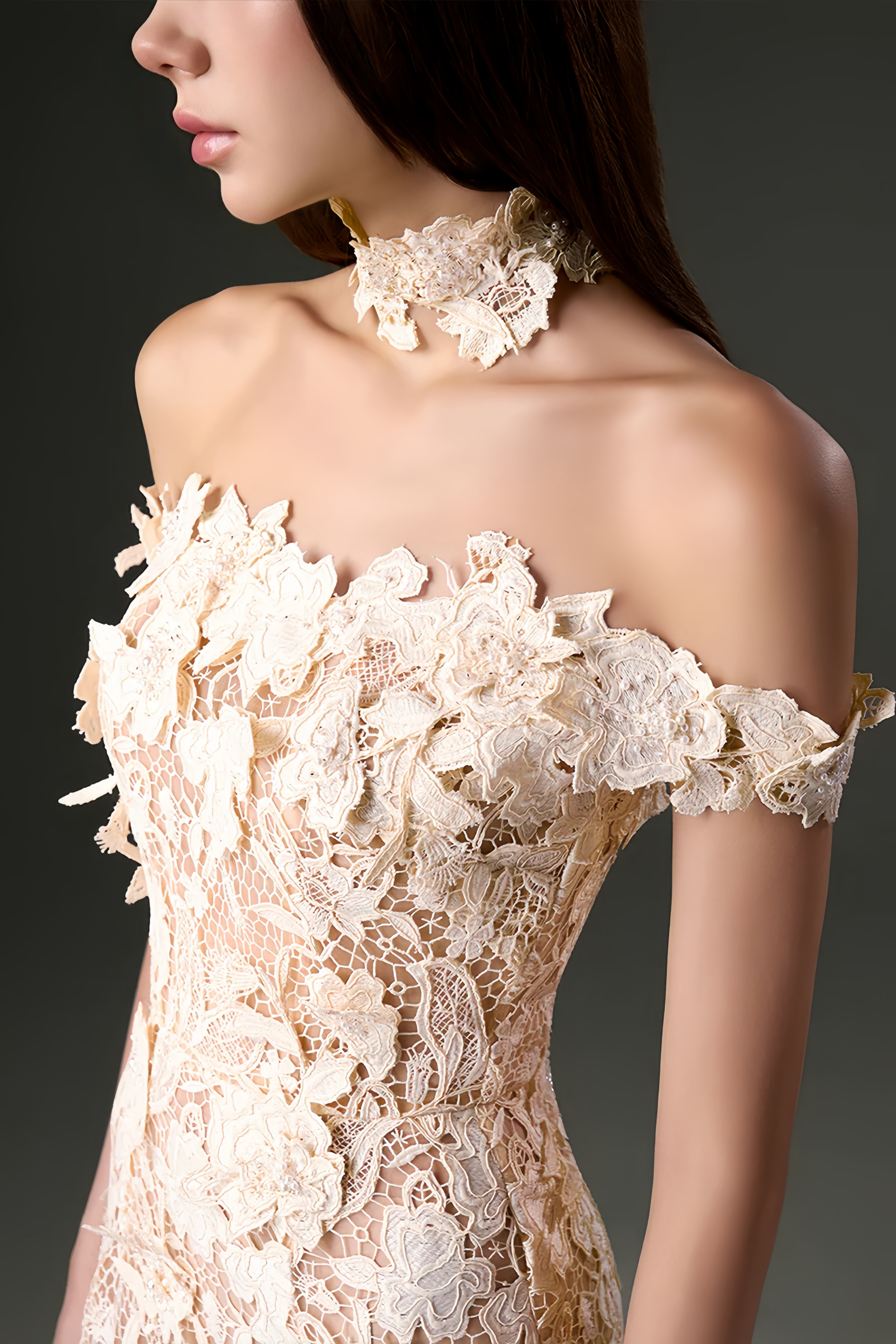 Off-Shoulder Floral Lace Appliqués Dress