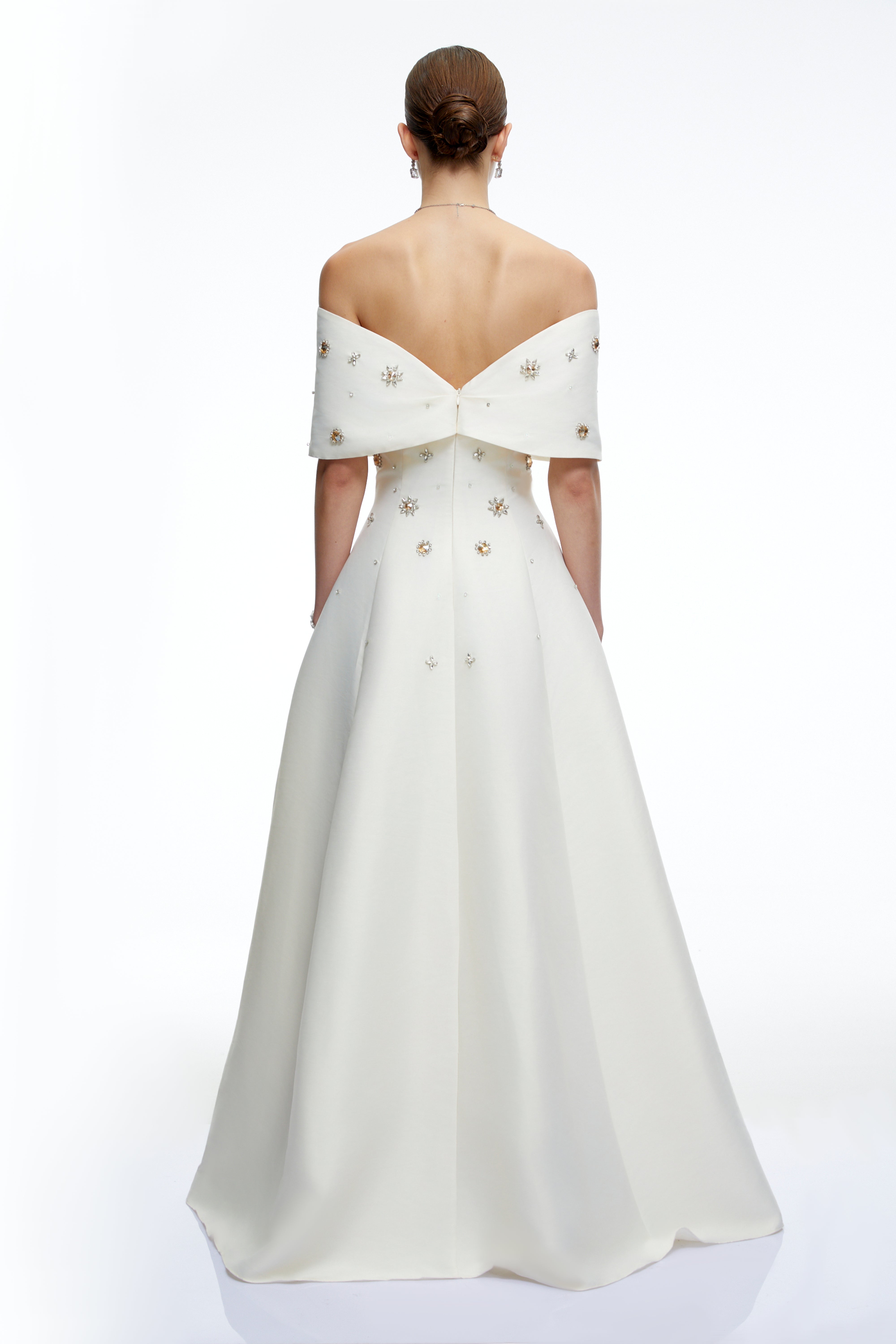Honora Cream Beaded Off Shoulder Maxi Dress