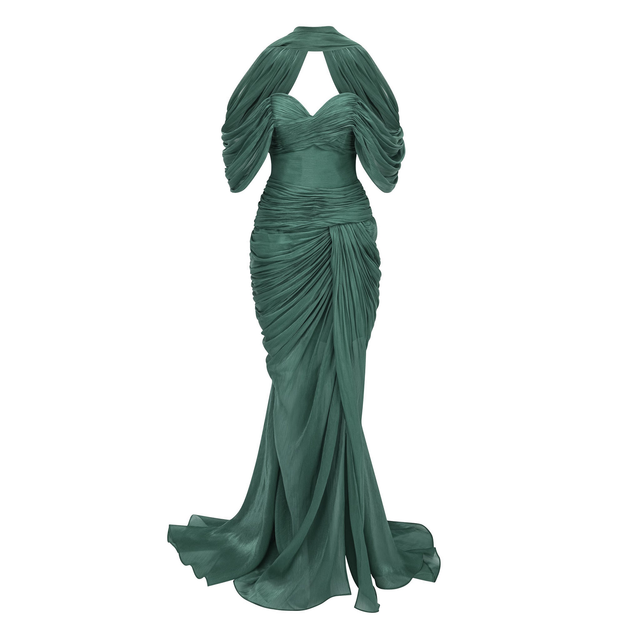 Hazel Green Asymmetrical Draped Maxi Dress (Final Sale-US Only)