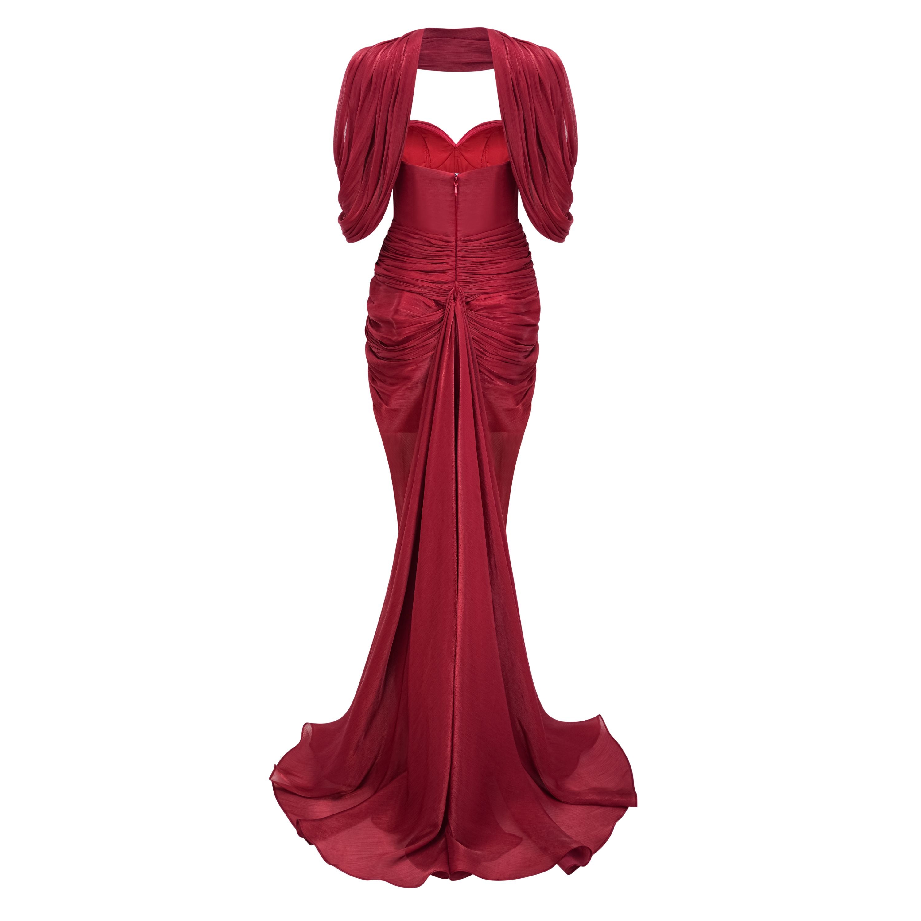 Hazel Burgundy Asymmetrical Draped Maxi Dress (Final Sale-US Only)