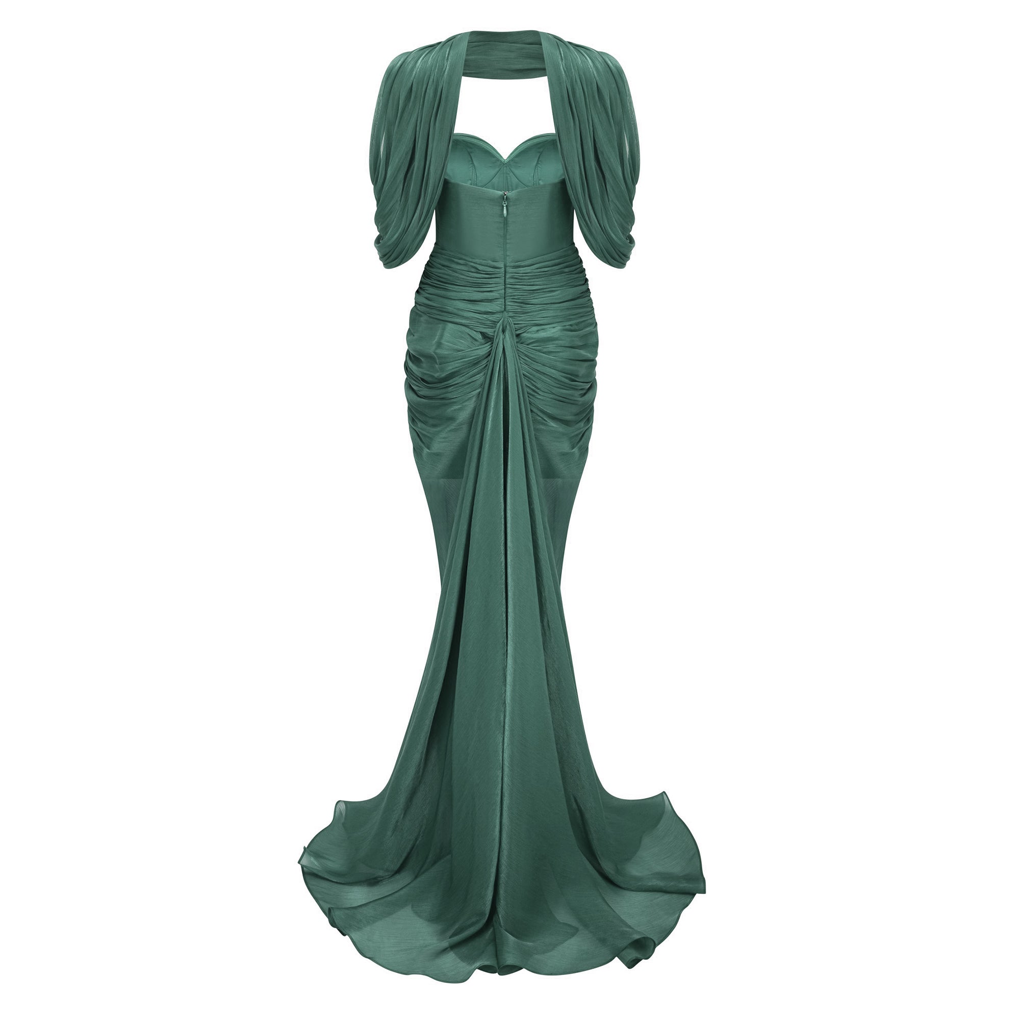 Hazel Green Asymmetrical Draped Maxi Dress (Final Sale-US Only)