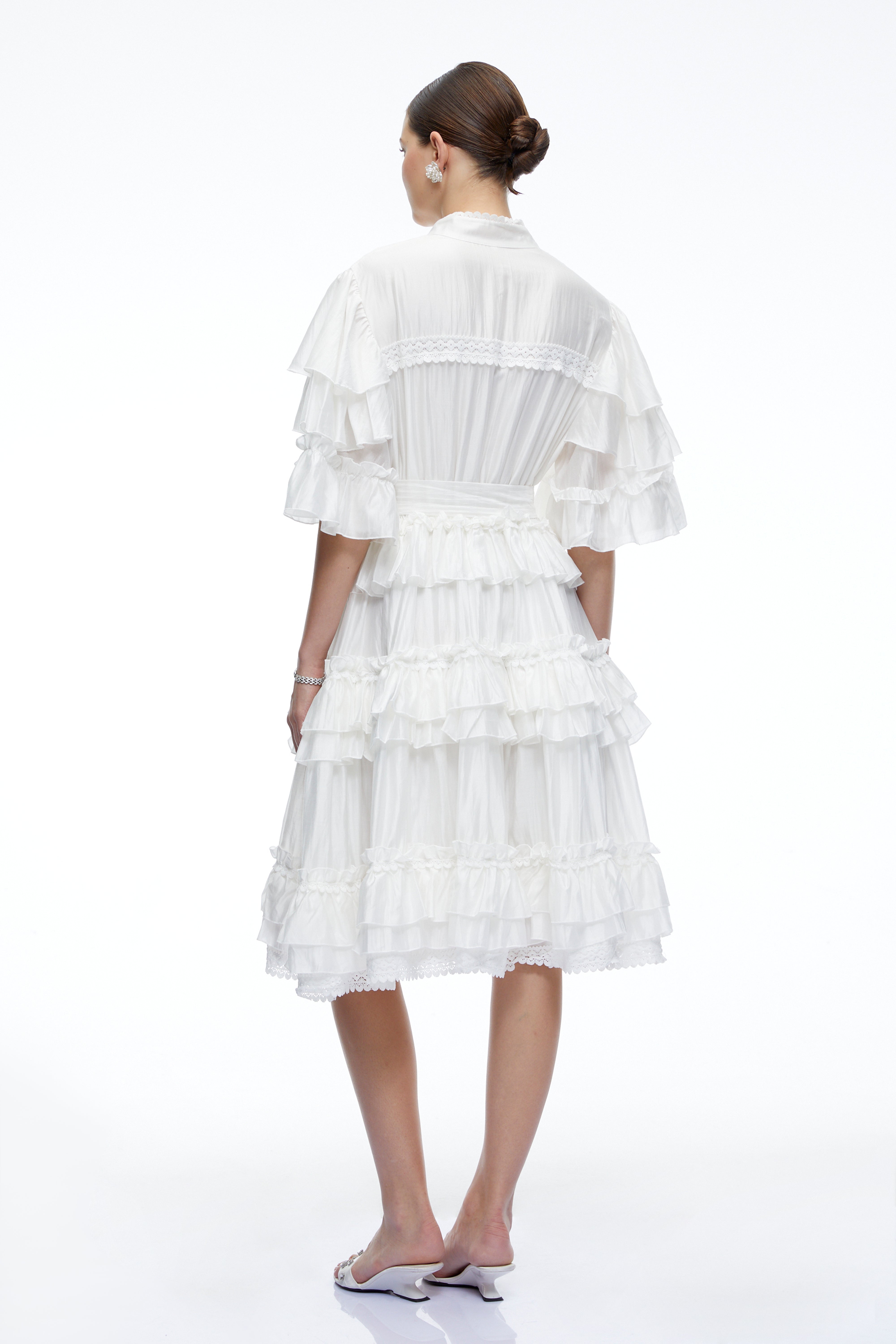Ilaria White Tiered Short Sleeves Mini Dress
