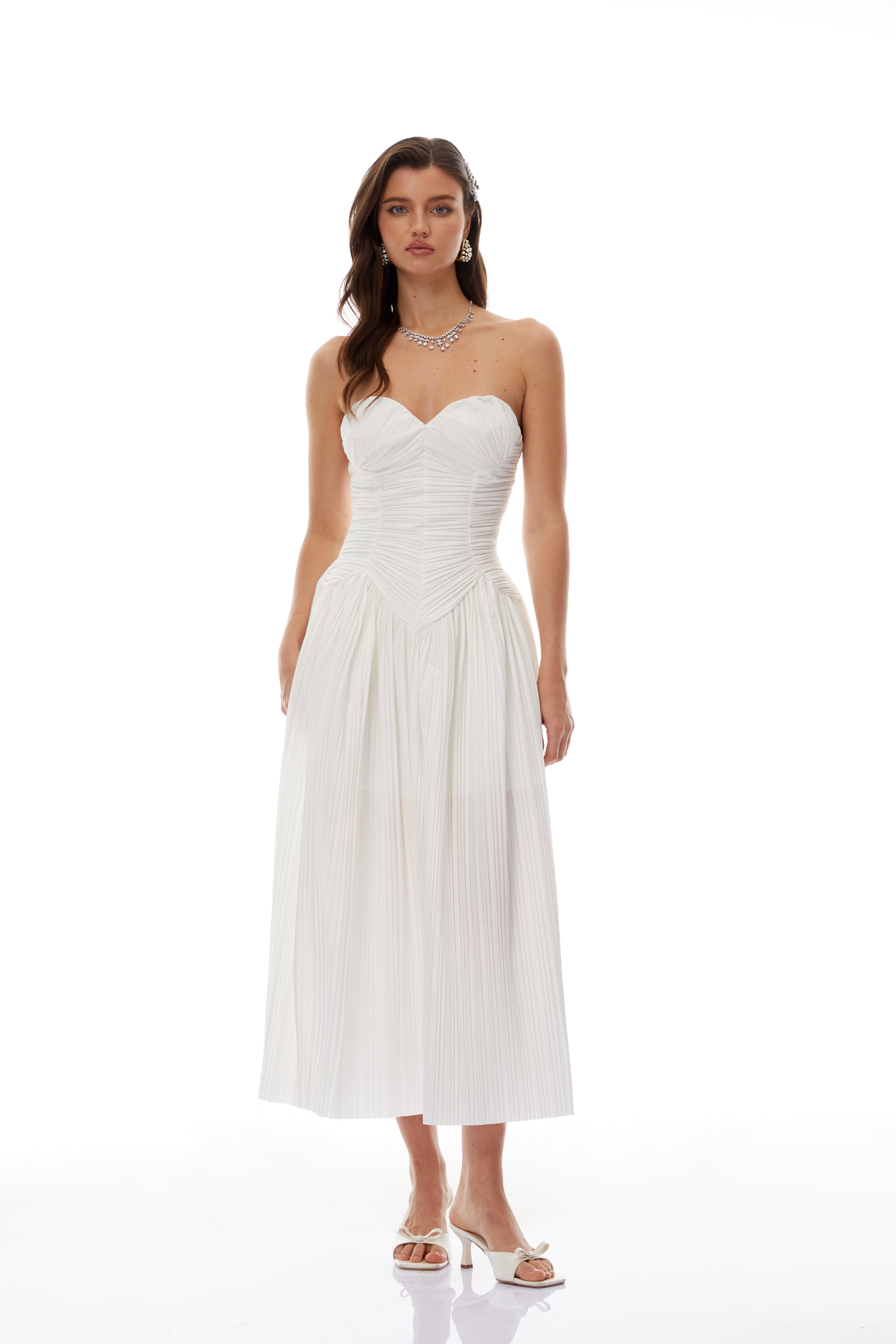 Ilinca White Off-Shoulder Ruched Maxi Dress (Final Sale)
