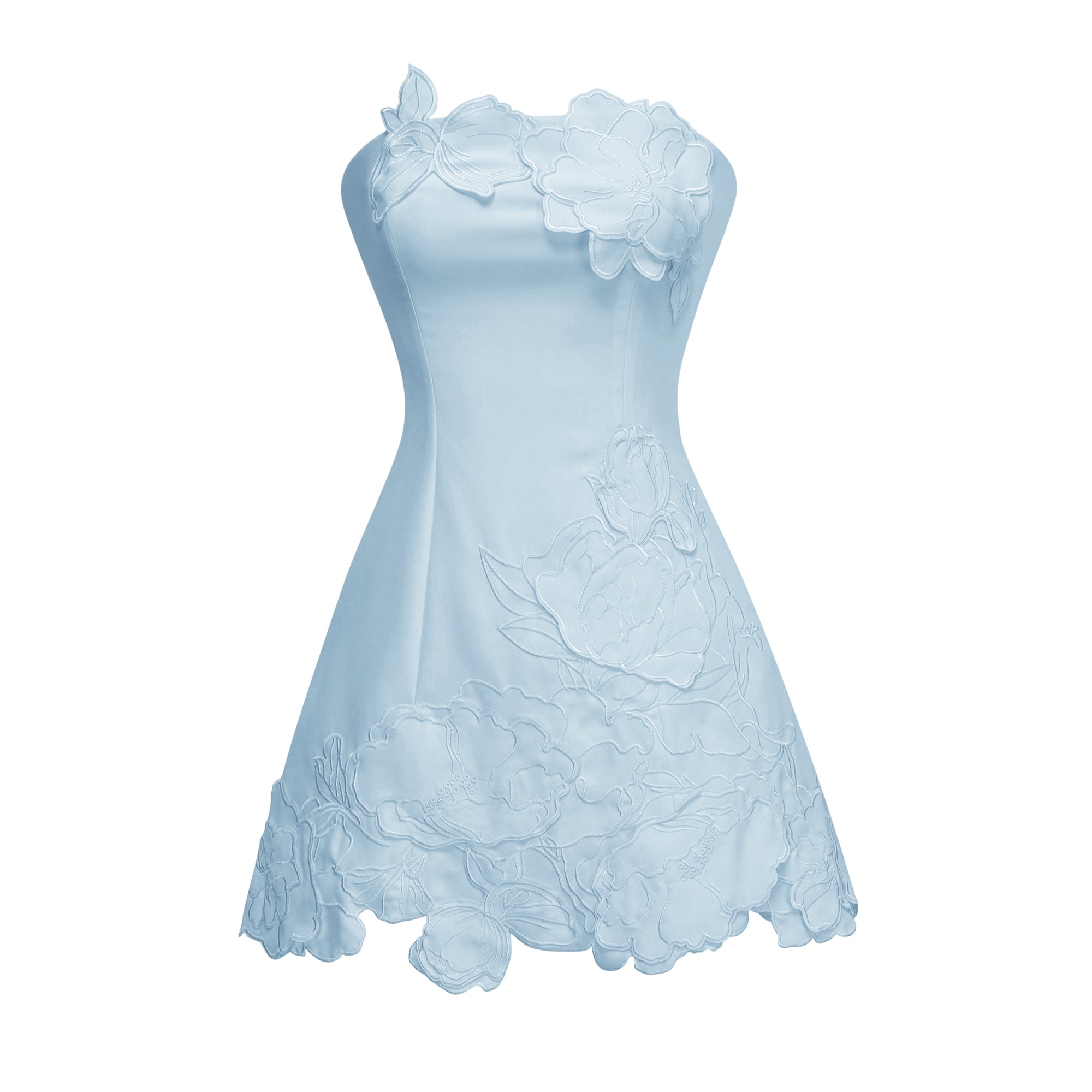 Inga Blue Strapless Floral Embroidered Mini Dress (Final Sale-US Only)