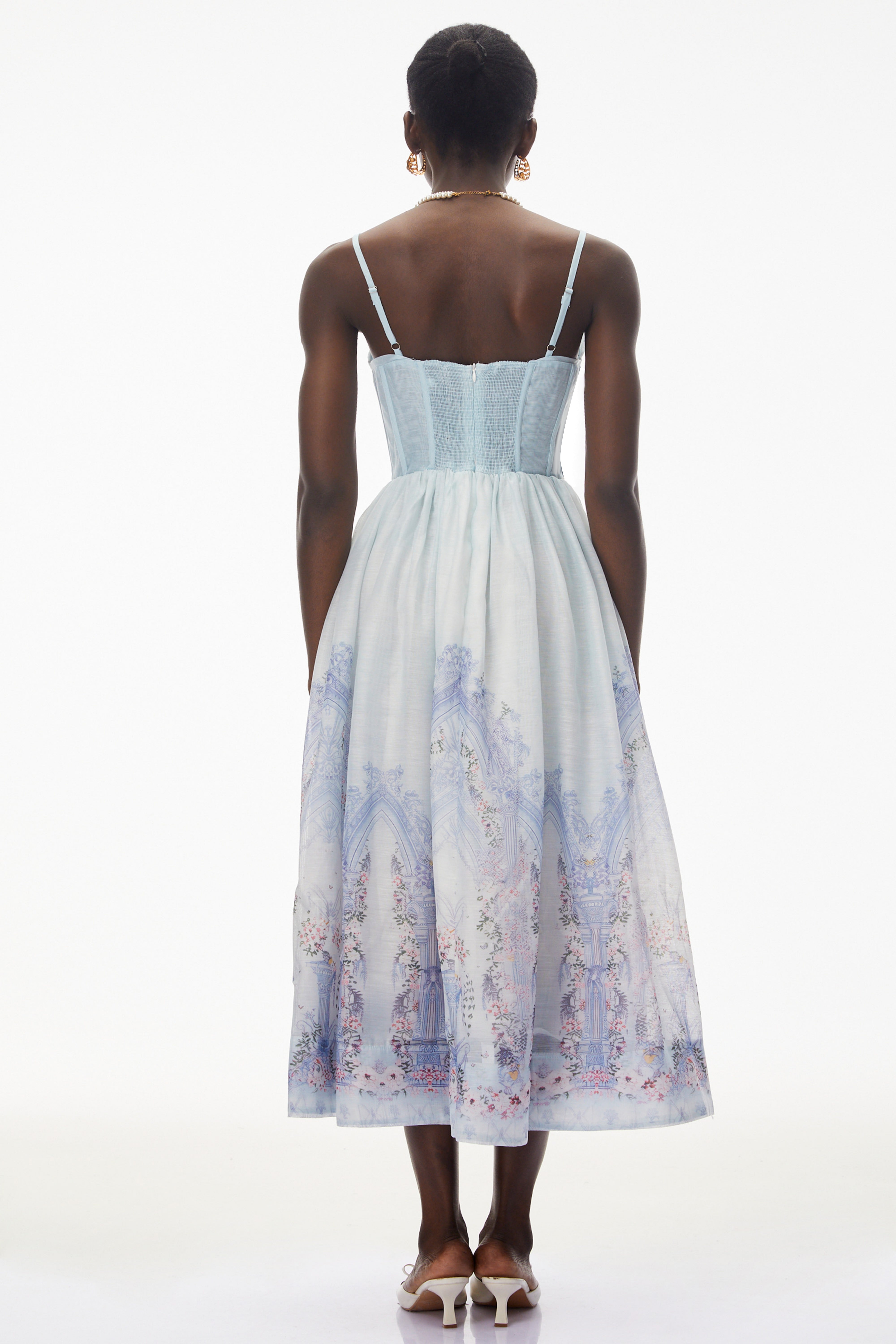 Robe mi-longue sans manches à fronces Iris Blue