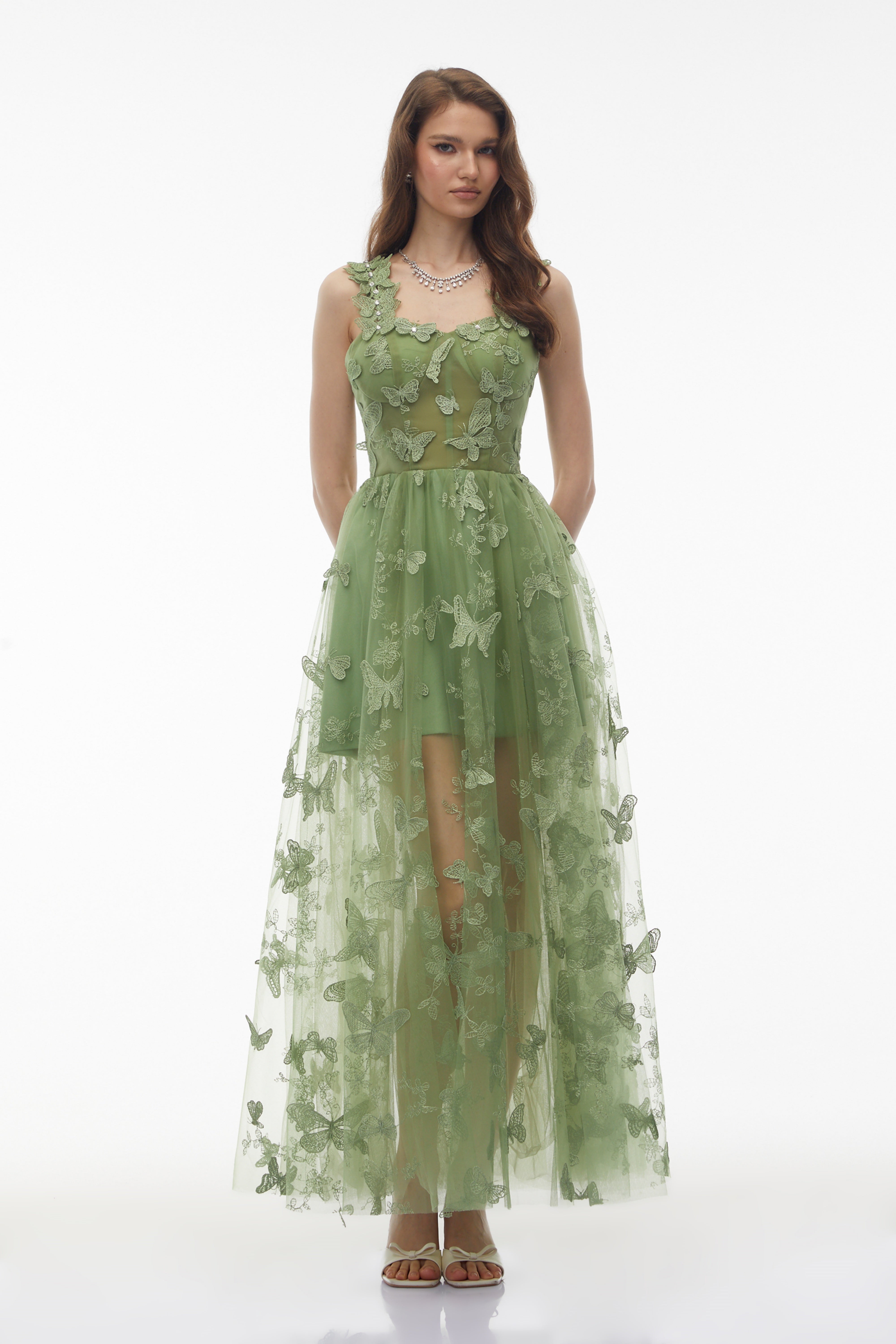 Iris Sage Green Tulle Maxi Dress with 3D Florals (Final Sale-US Only)