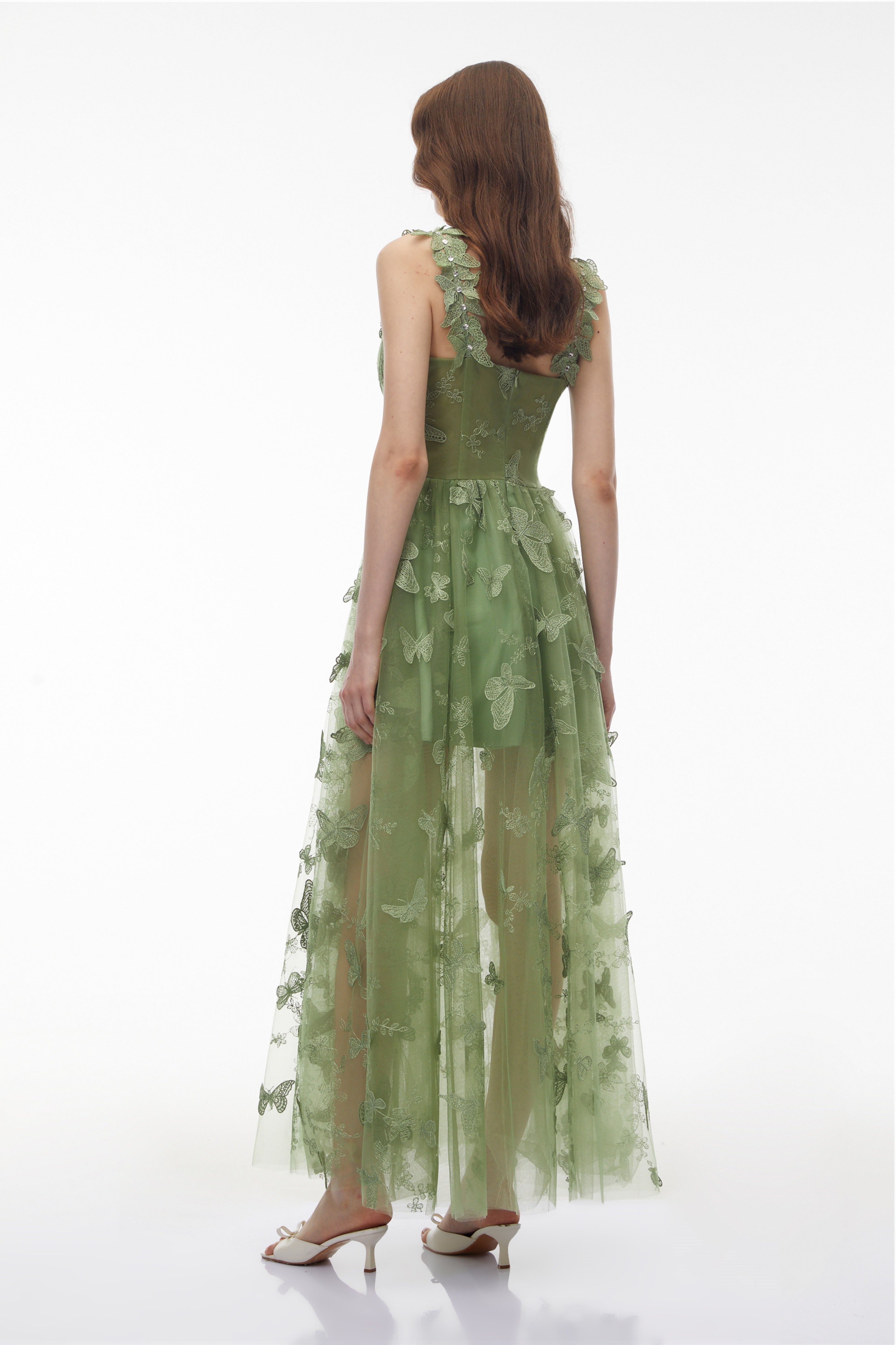 Iris Sage Green Tulle Maxi Dress with 3D Florals (Final Sale-US Only)