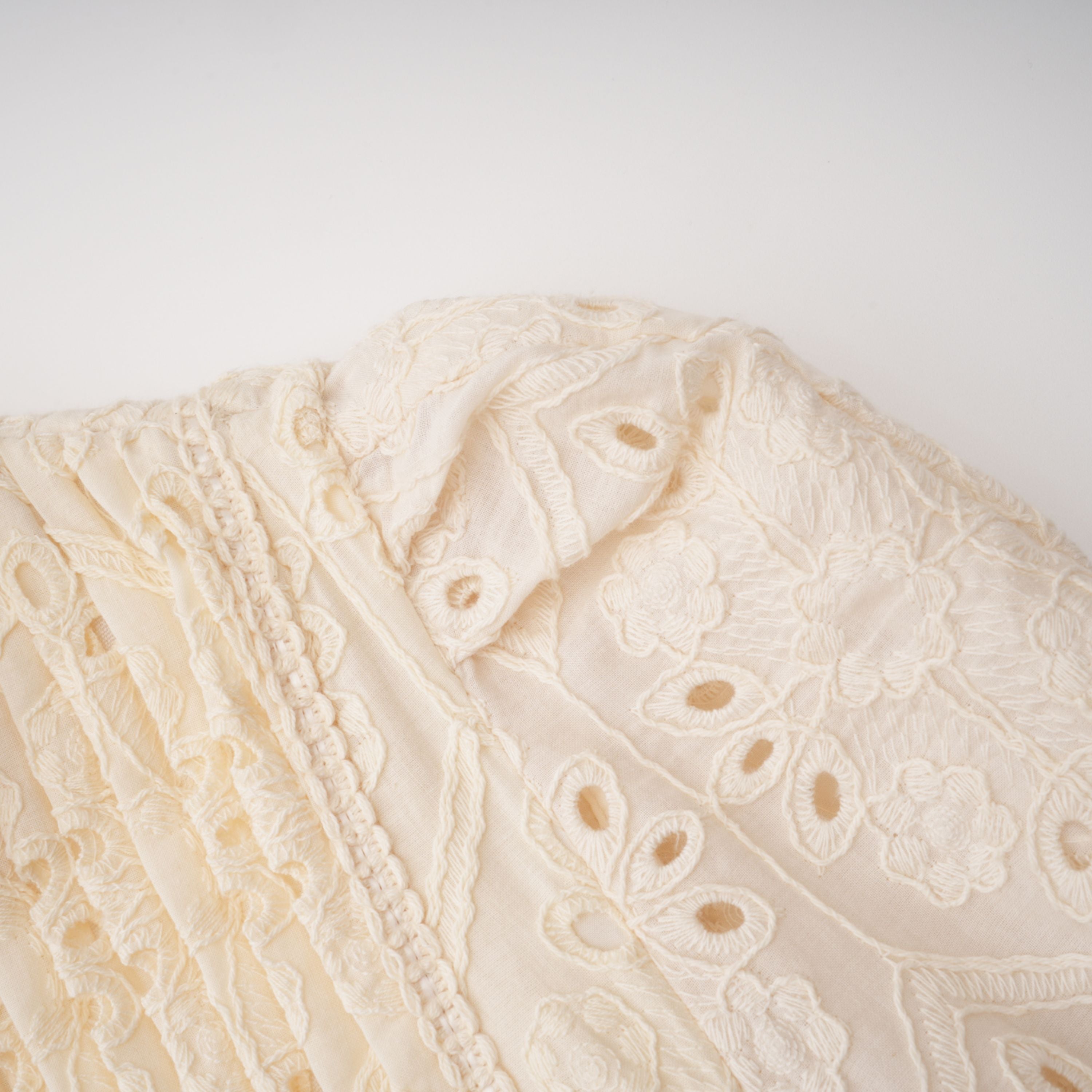 Isabeau Neutral Floral Embroidered Pleated Midi Dress (Final Sale-US Only)