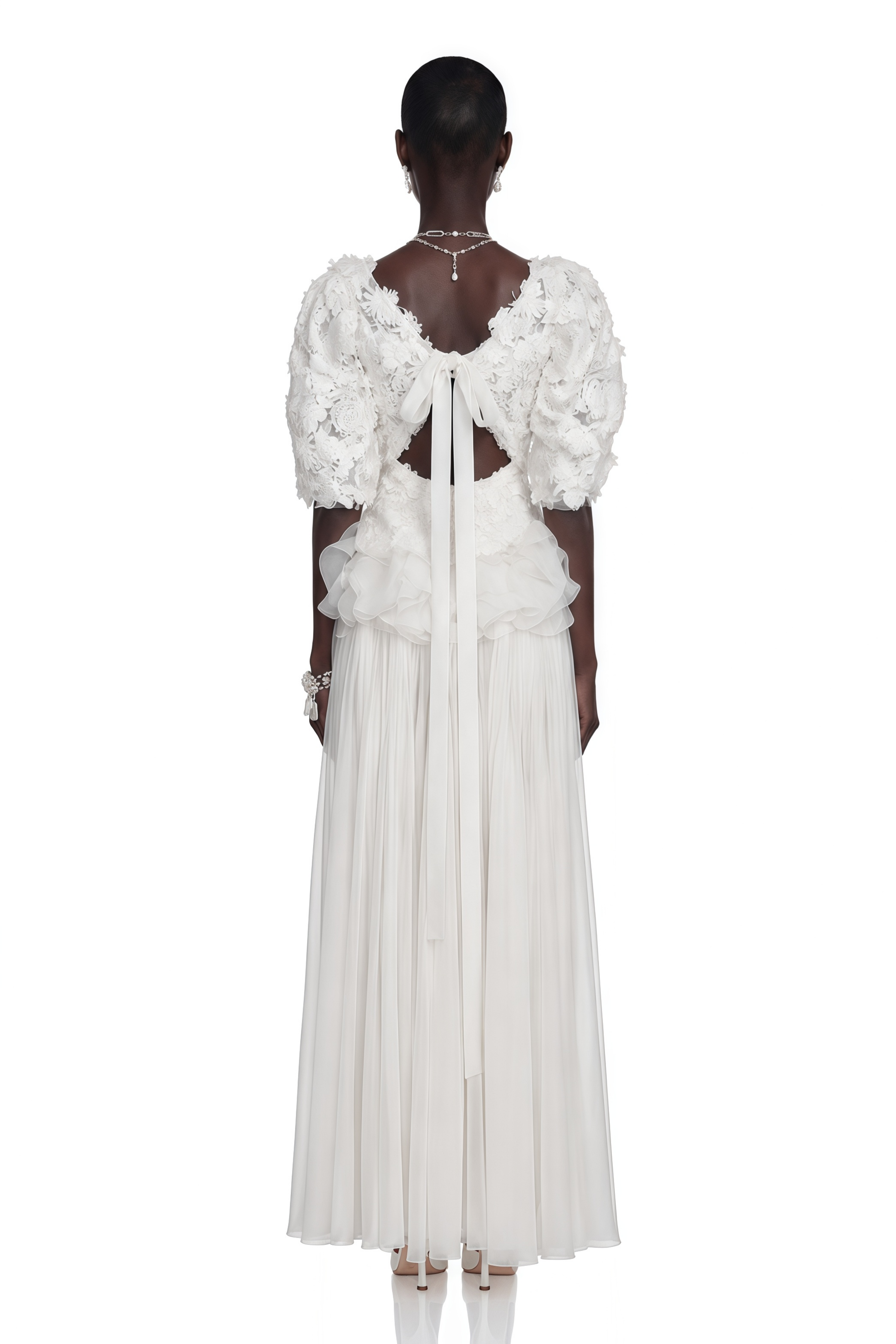 Isla White Lace Puff Sleeves Crop Top & Skirt Set