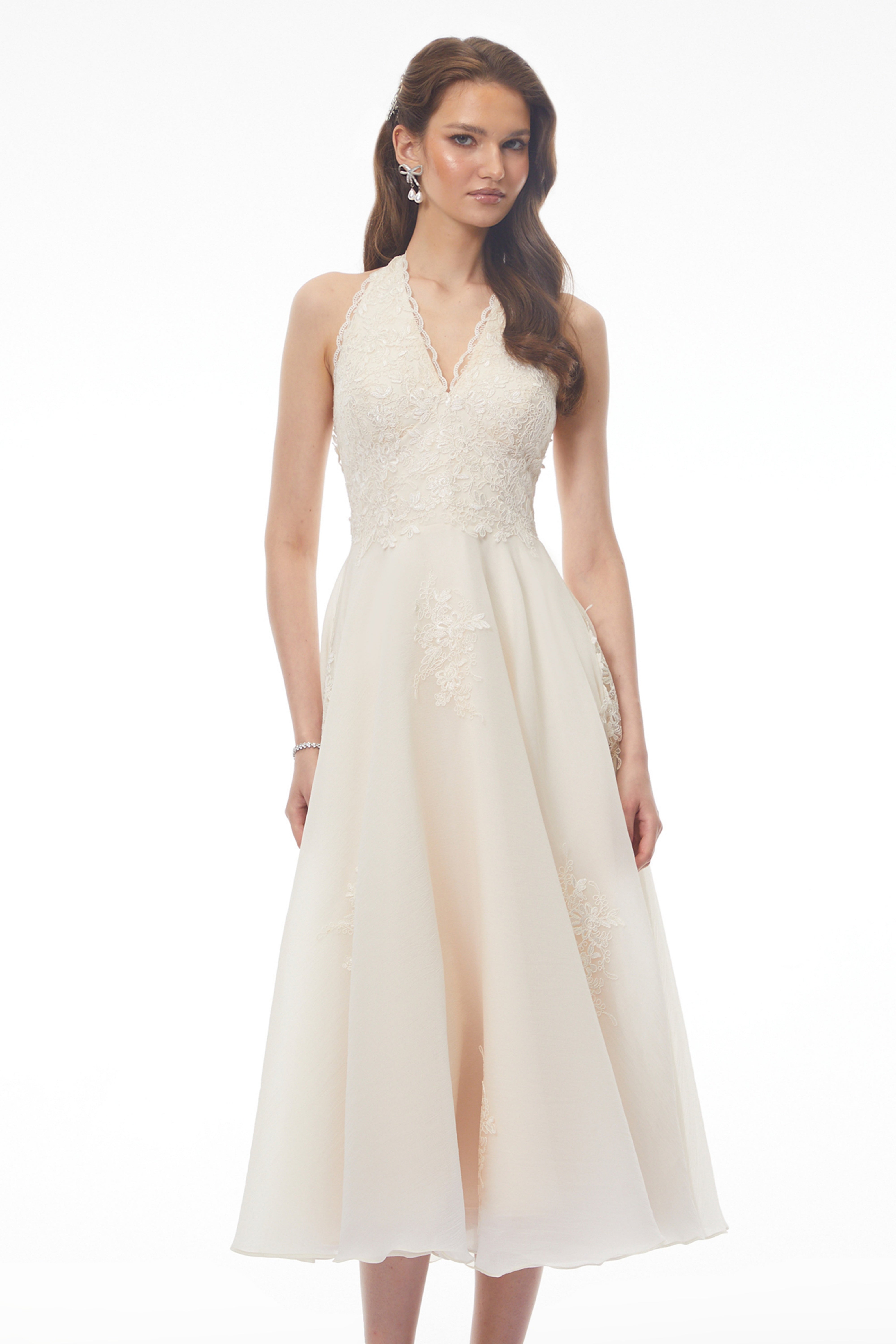Jasmine White Lace Sweetheart Midi Dress