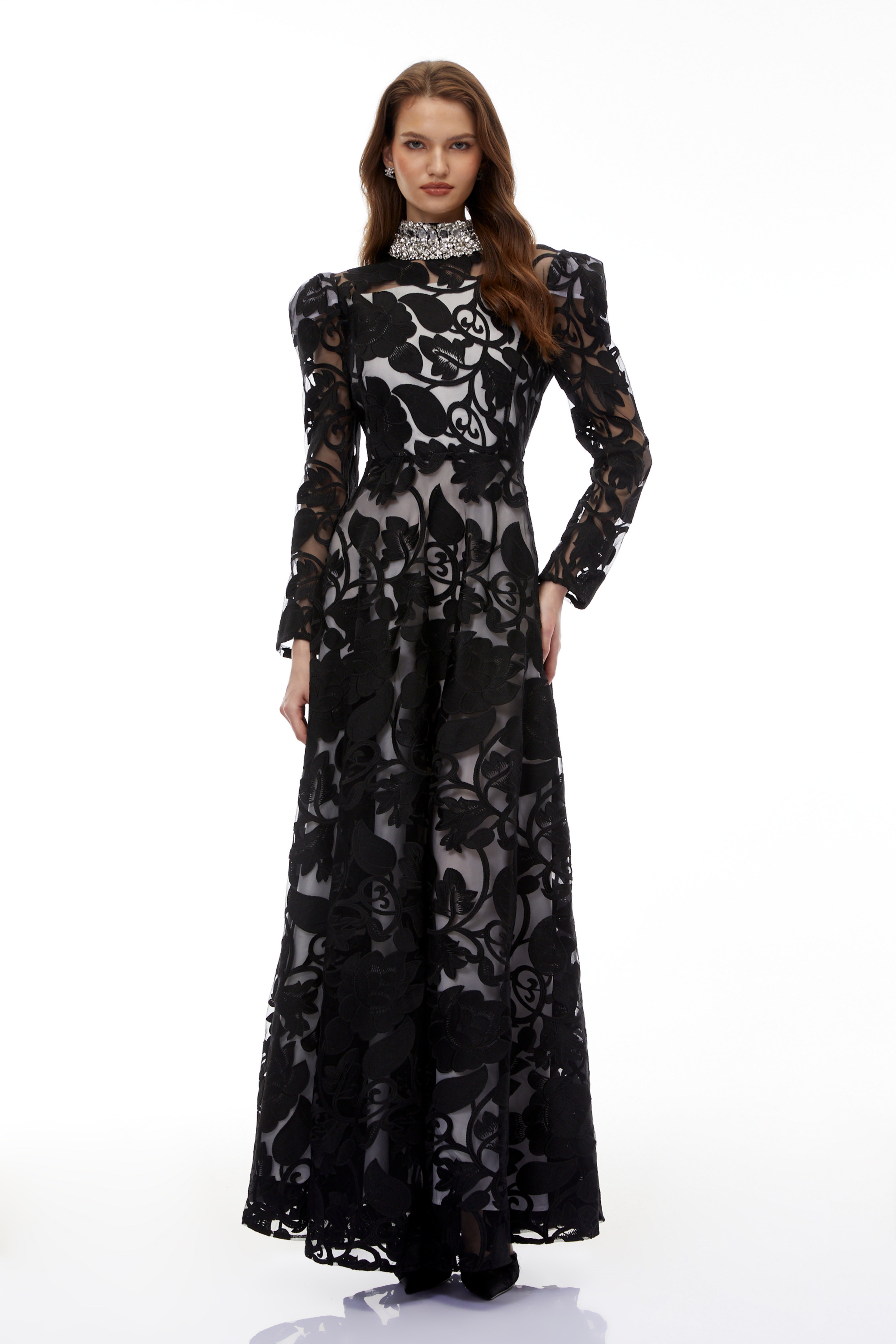 Jocasta Black Floral Embellished Maxi Dress