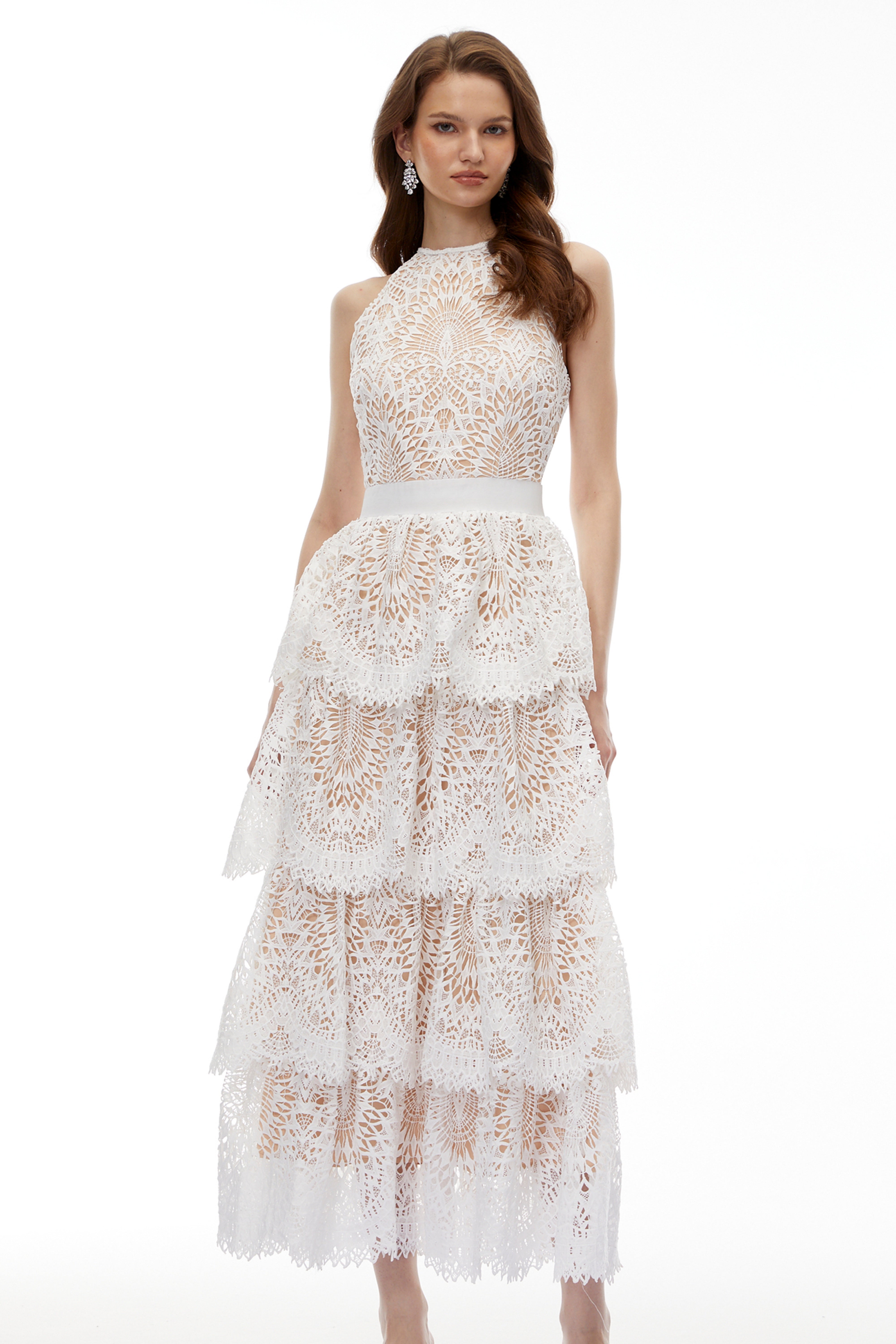 Jocaste White Halterneck Lace Maxi Dress (Final Sale-US Only)